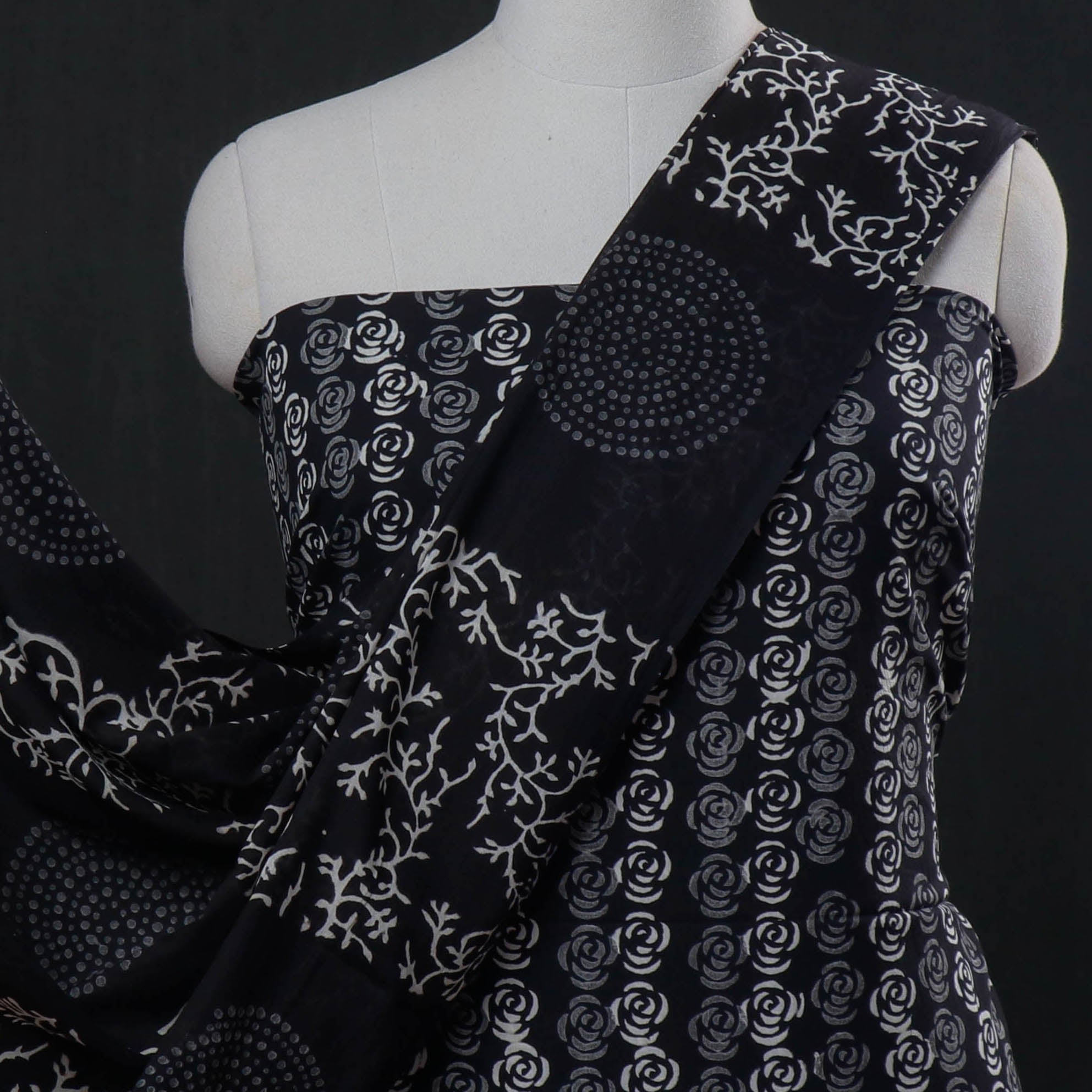 ARTISAN HAND BLOCK PRINTS Black - 3pc Hand Block Printed Cotton Suit Material Set - view 3