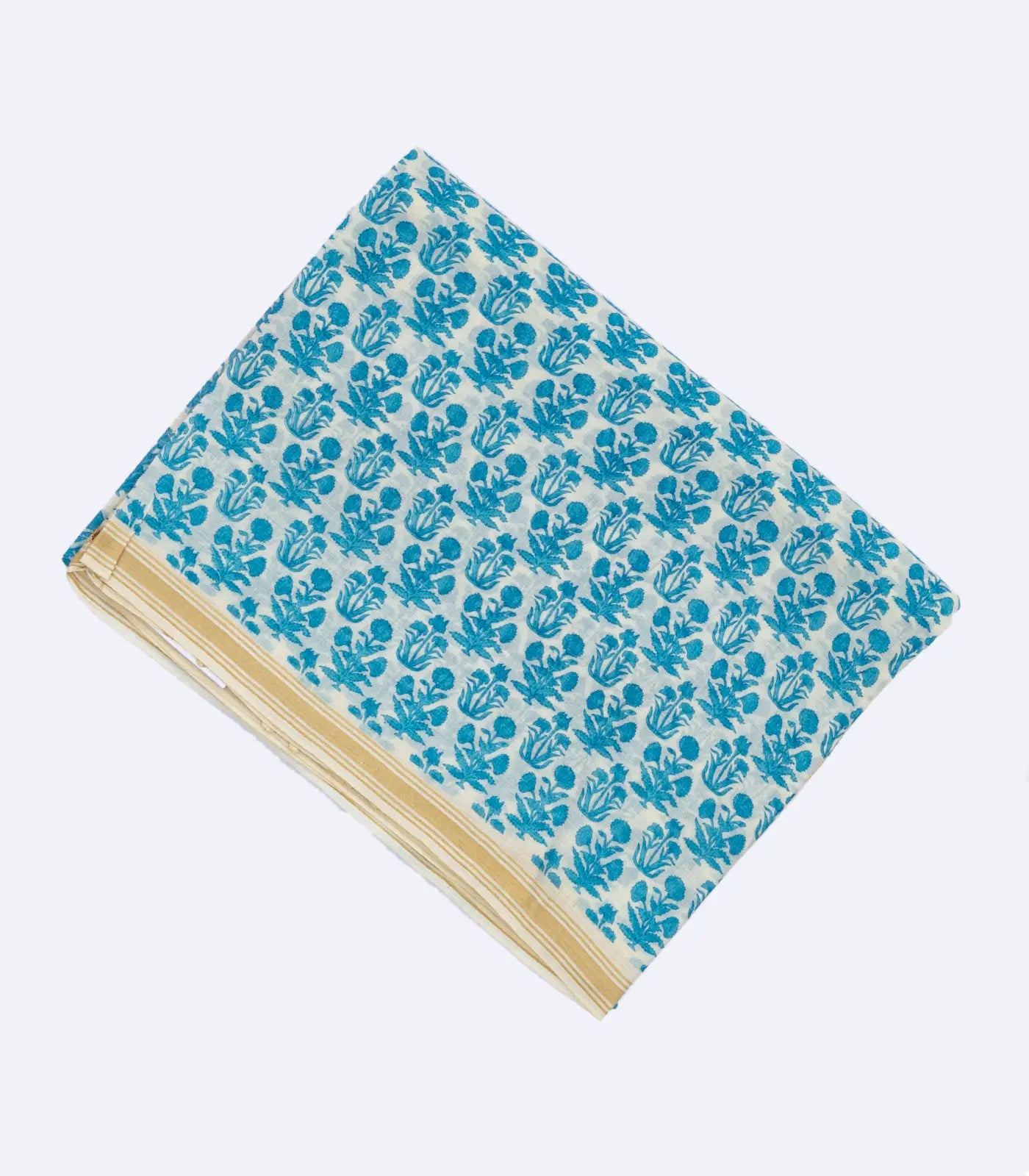 RmKV Taupe Handloom Chanderi Cotton Saree With Printed Blue Floral Motifs