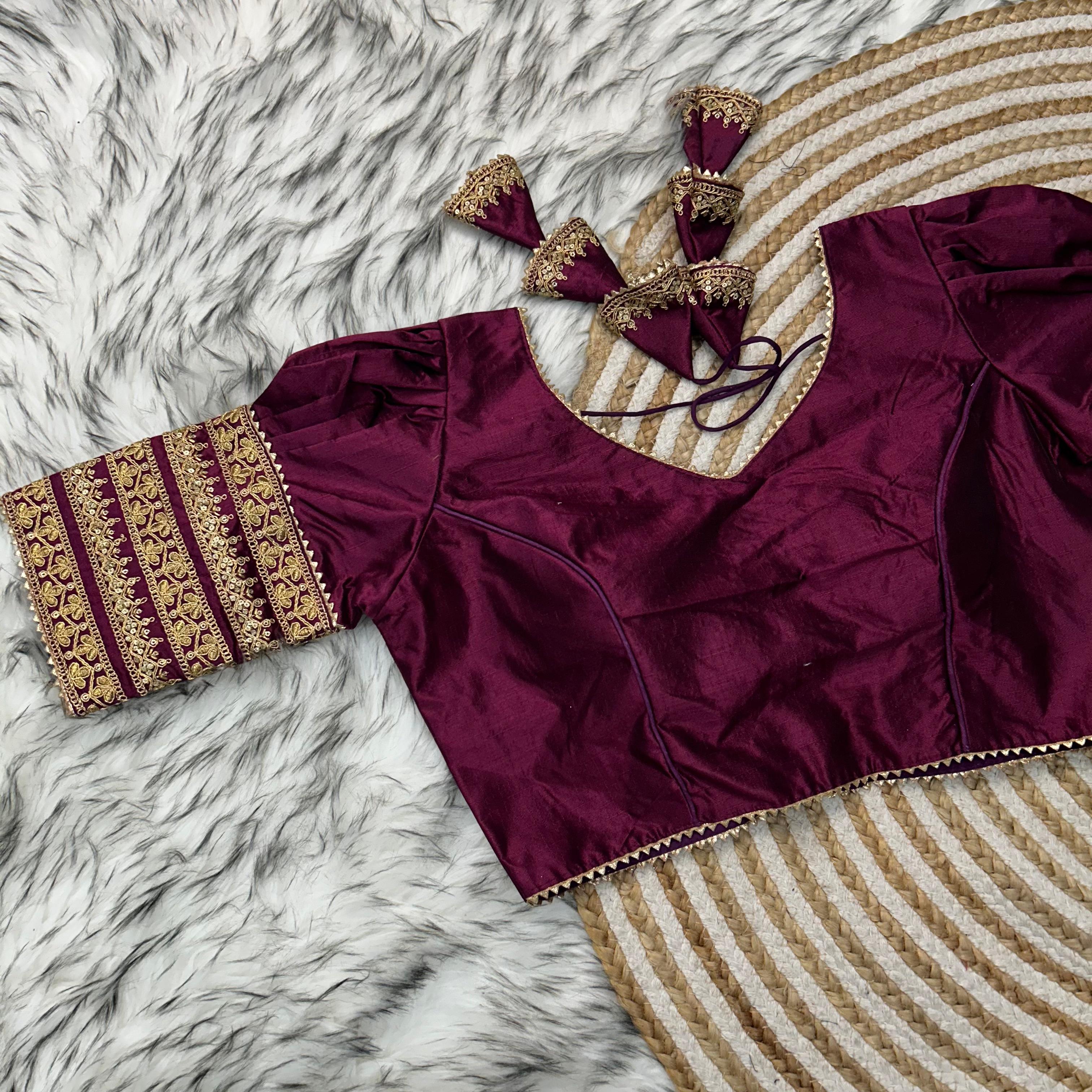 ClothsVilla Wine Kilmora Silk Blouse with Handcrafted Embroidery and Sequence Accents - view 4