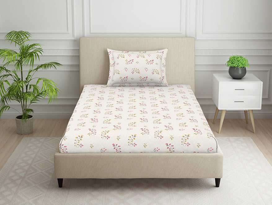 Spaces India Floral Grey Polycotton Bedsheets Single Harmony - By Welspun