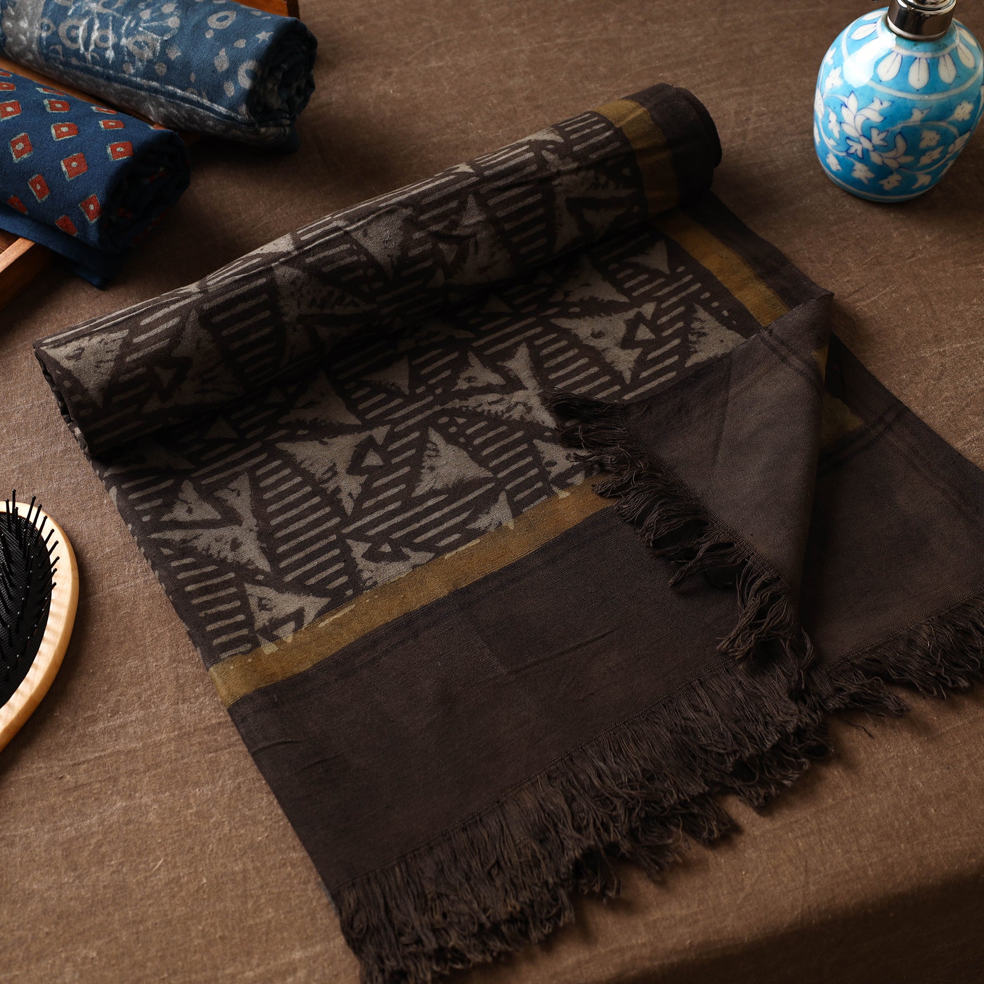 ITOKRI CRAFTS INITIATIVE Brown - Akola Block Printed Pure Handloom Cotton Towel