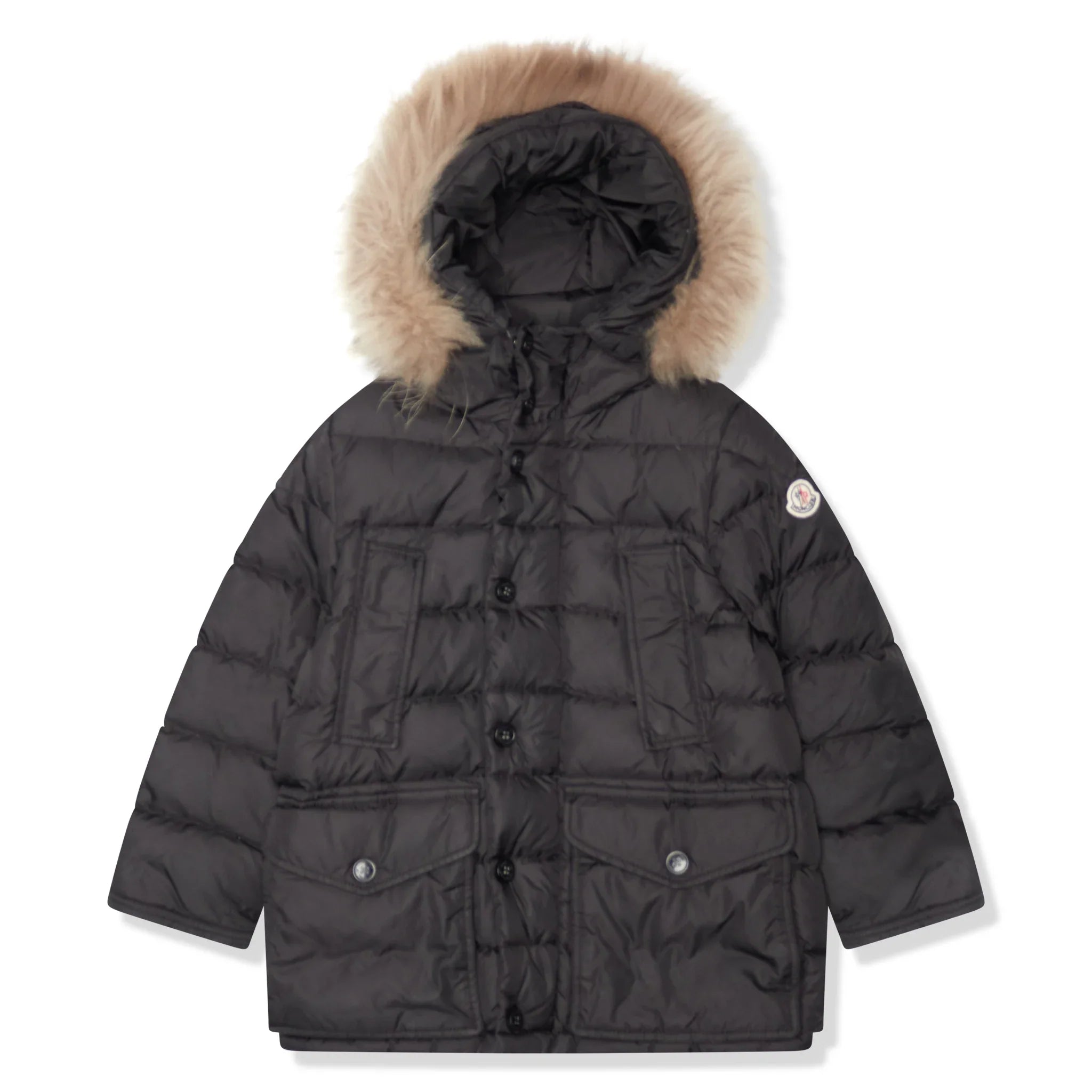 Preloved - Moncler Cluny Black Short Down 100% Real Fur Kids Parka Jacket
