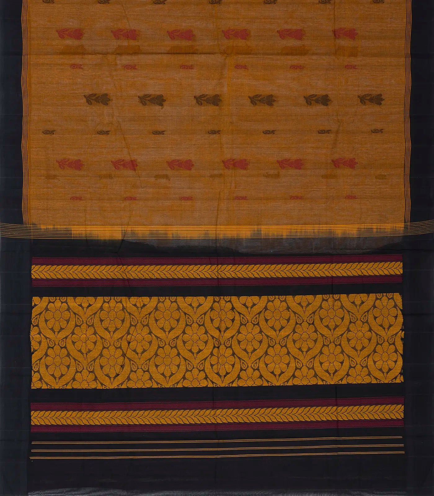 RmKV Oil Mustard Handloom Rasipuram Cotton Saree With Floral Buttas - view 2