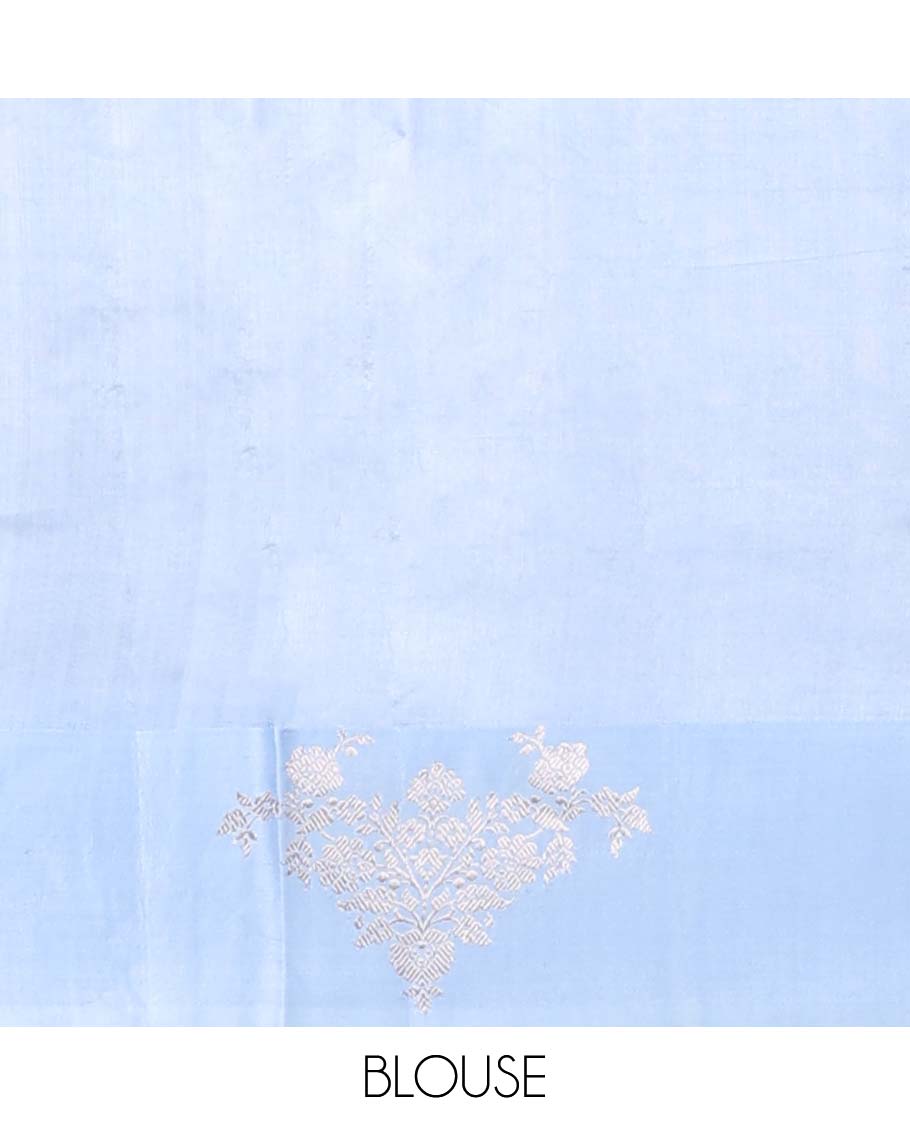 Pothys Blue floral buttas raw mango silk saree with self floral border & jaal zari design pallu - view 5