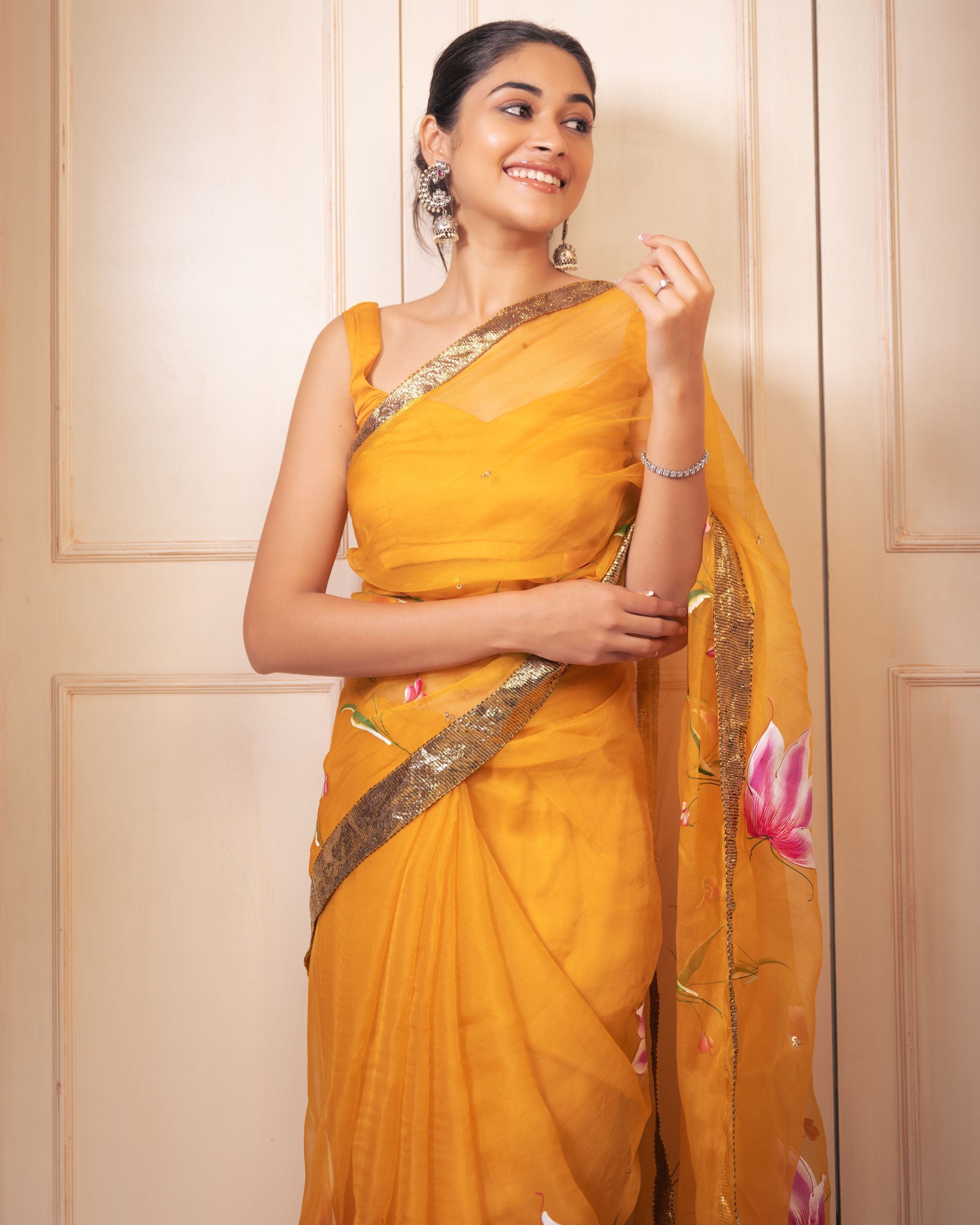 Aachho Surya Handpainted Gota Pure Organza Saree - view 6