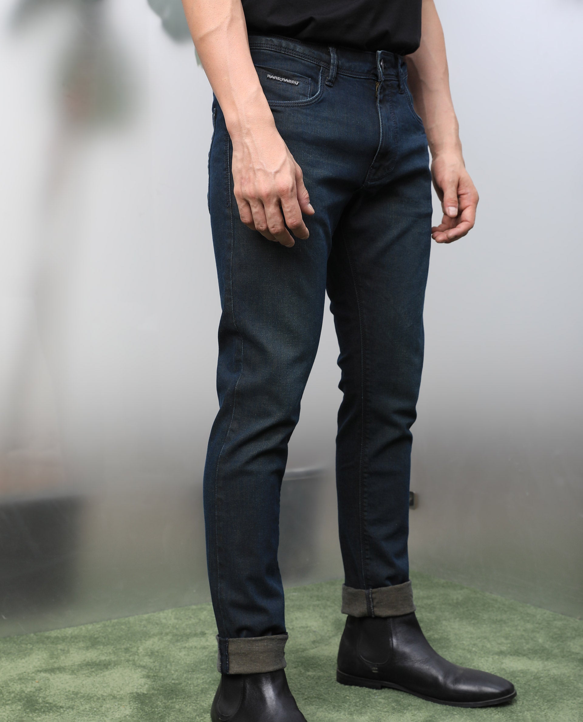 Rare Rabbit Men's Genevo Dusky Blue Mid-Rise Dark Wash Regular Fit Jeans - view 8