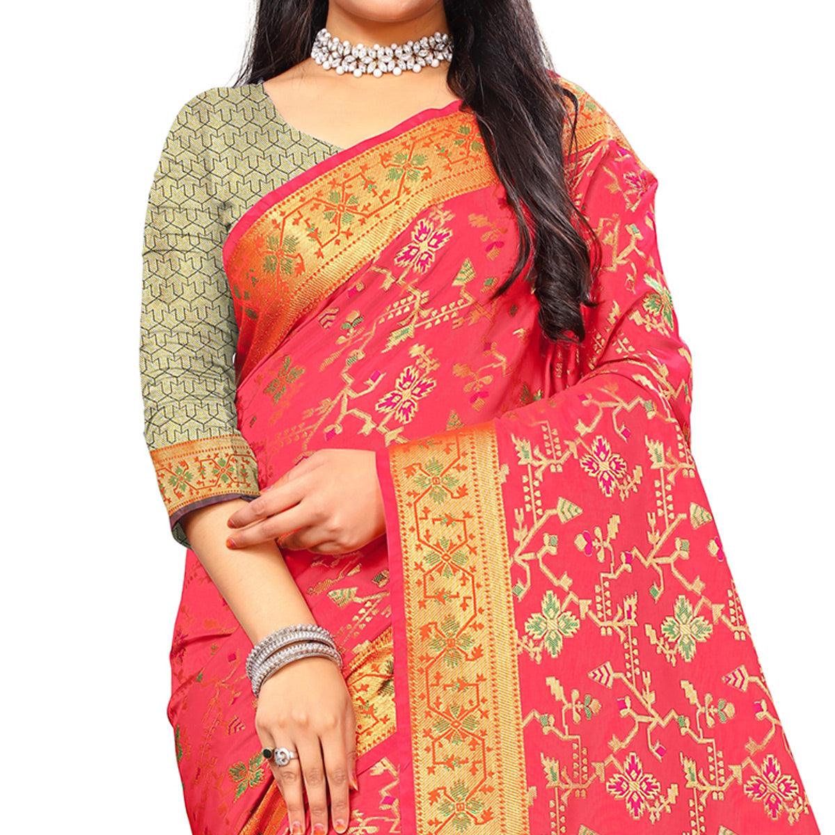 Peachmode Innovative Light Pink Colored Festive Wear Woven Silk Saree - view 2