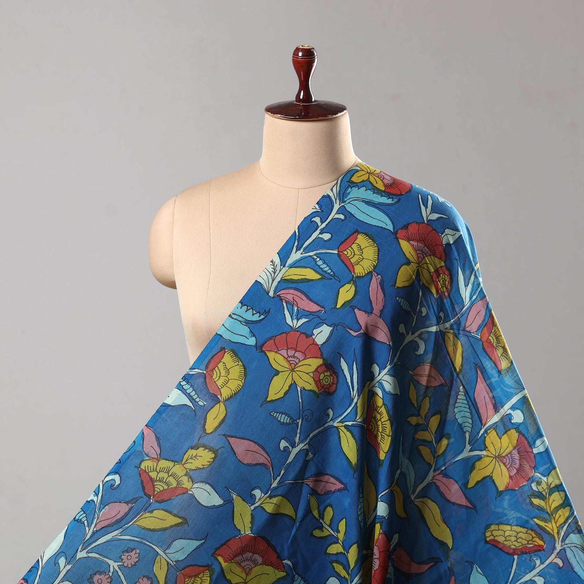 SOUTH KARGHA Blue - Chanderi Silk Srikalahasti Pen Kalamkari Fabric 14