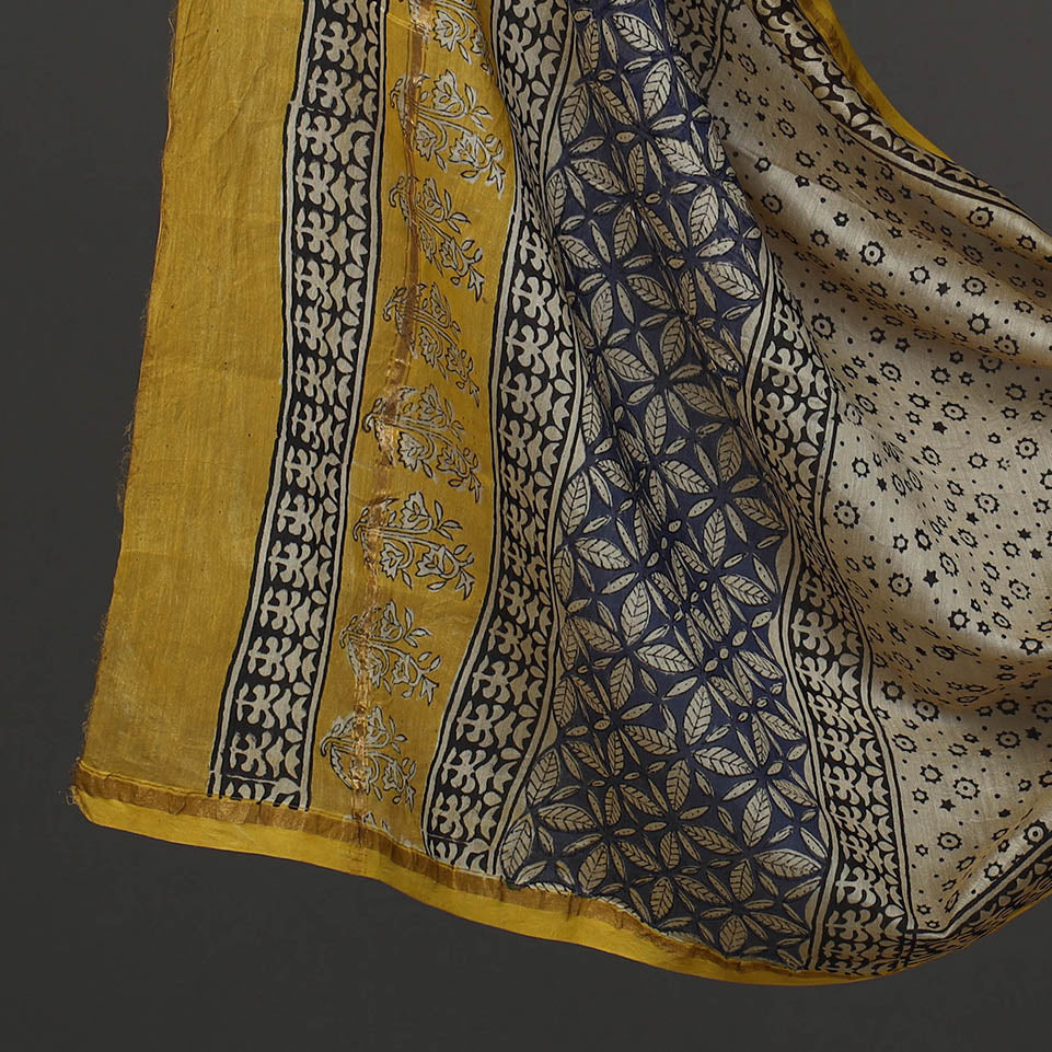 HAVELI CHRONICLES Blue - 3pc Chanderi Silk Bagru Print Dress Material 12 - view 4