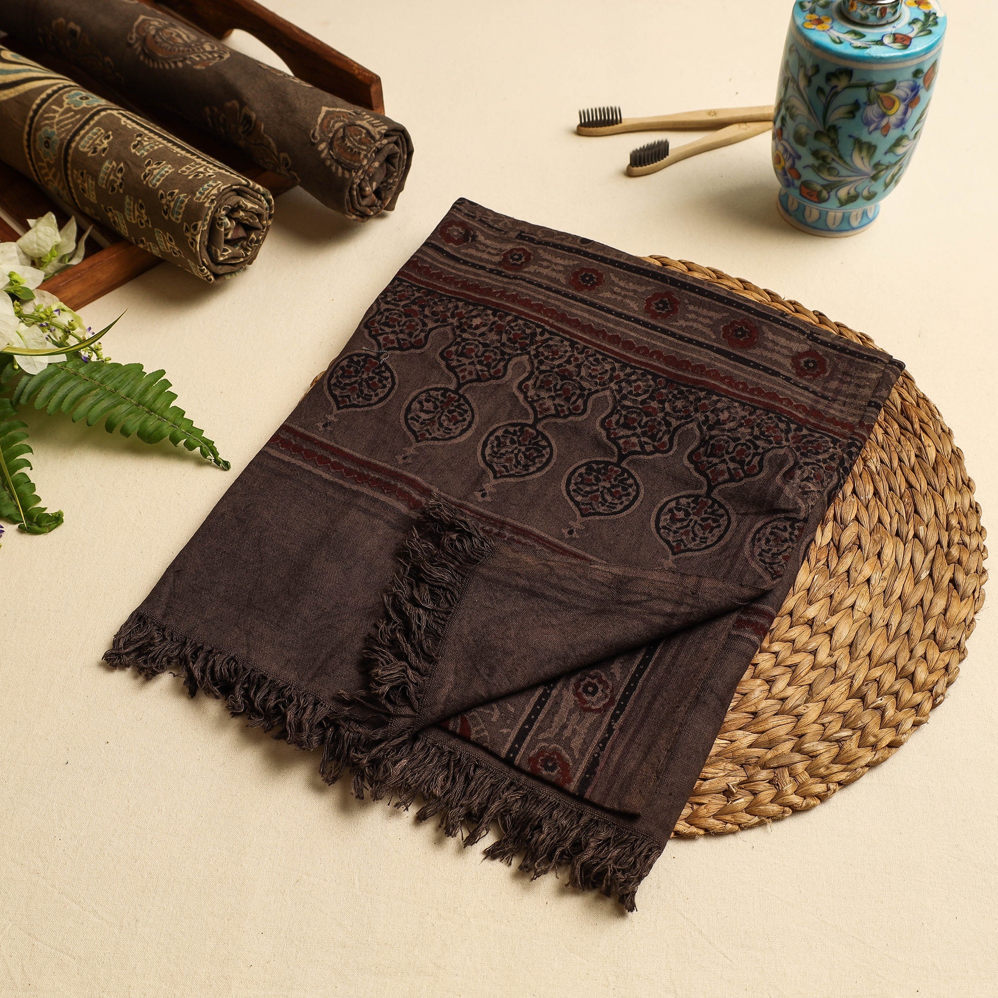 KACHCHH JI CHHAAP Brown - Block Print Cotton Ajrakh Handloom Towel