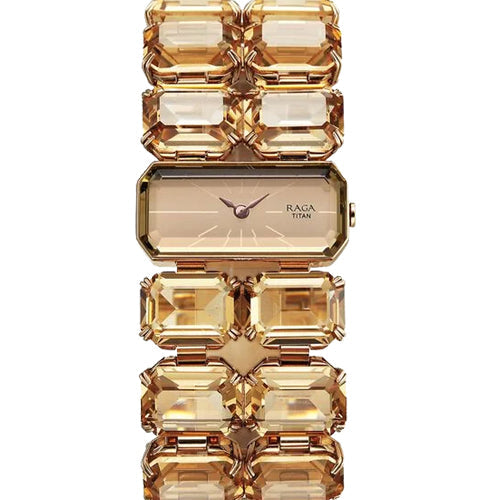 Titan Raga Cocktails Quartz Analog Brown Dial Metal Strap Watch For Women 32mm 95320WM01