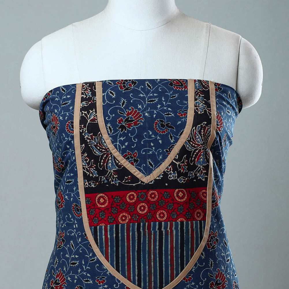 NOORI BAZAR Blue - Block Printed Cotton Ajrakh Kurta Material (2.6 meter) 24 - view 3