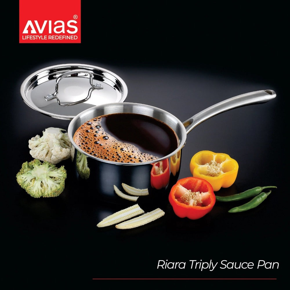 AVIAS Riara Premium Stainless Steel Tri-Ply Saucepan With Steel Lid | Gas & Induction Compatible | Silver - view 9