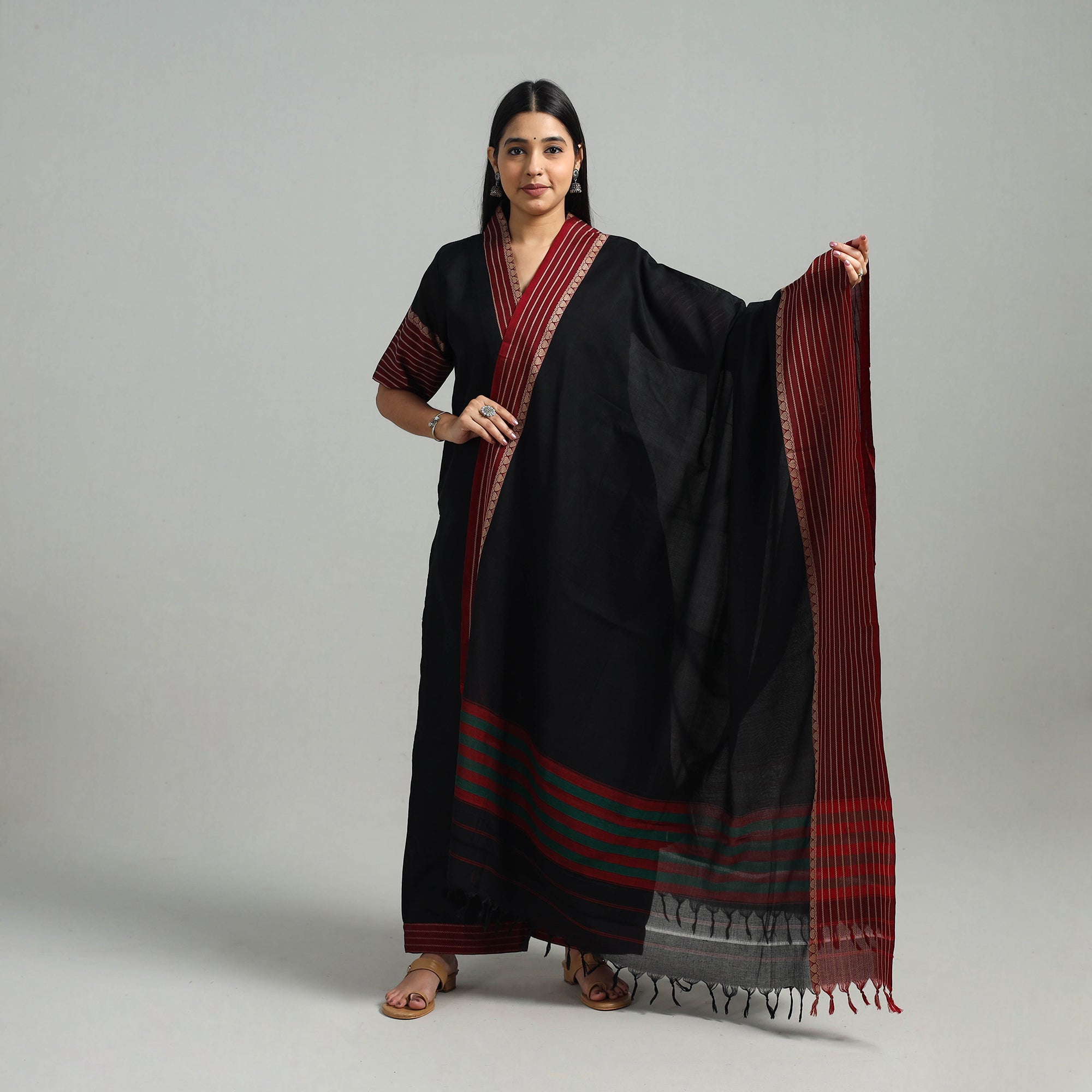 ITOKRI CASUALS Black - Cotton Dharwad Kurta Set with Palazzo & Dupatta 06