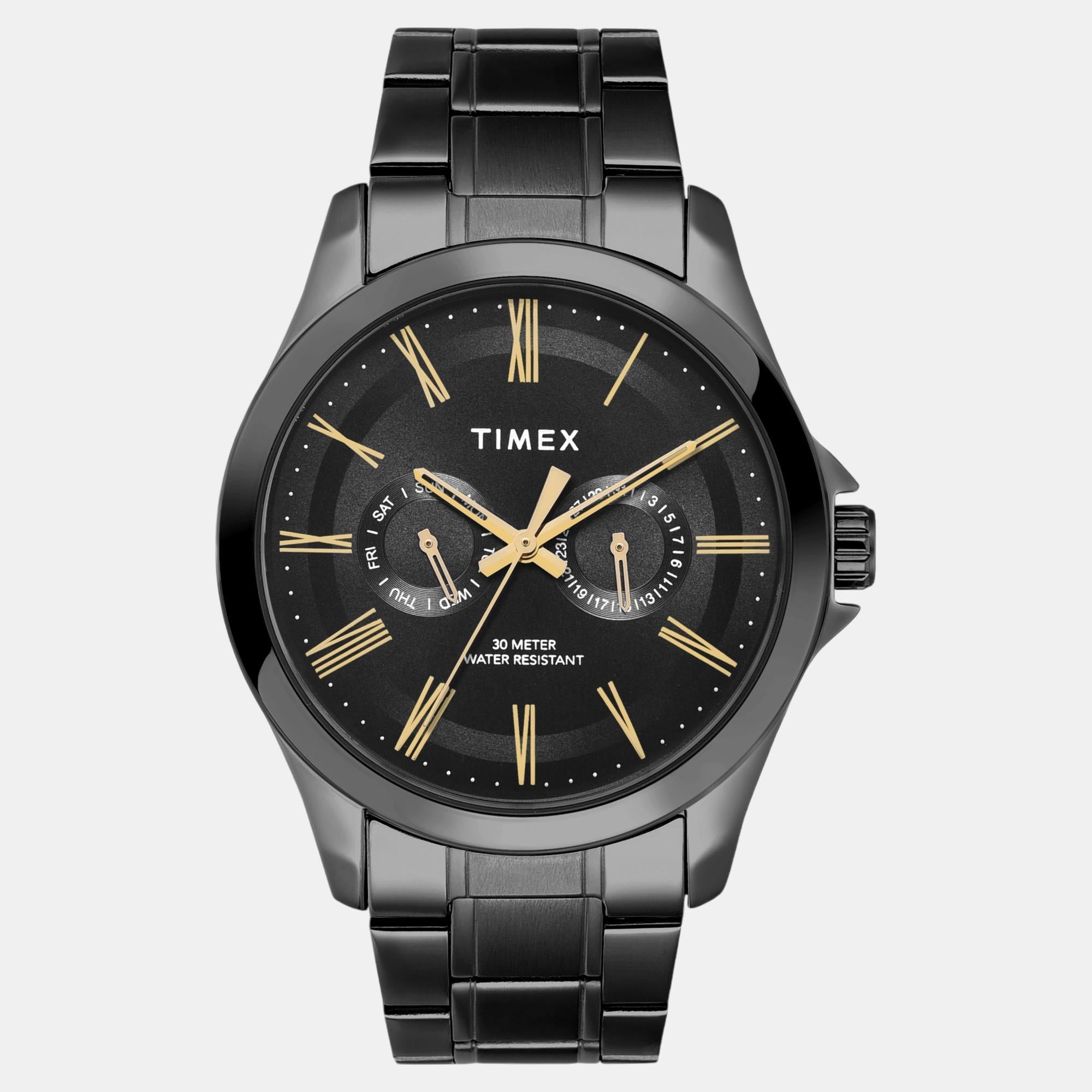 Timex Fashion Men Quartz Black Dial Analog Stainless Steel Watch TW000X135
