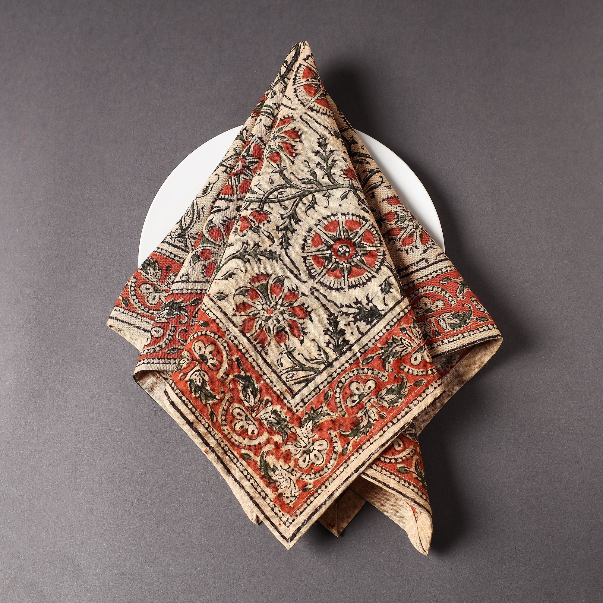 PITCHUKA SRINIVAS KALAMKARI PEDANA Beige - Pedana Kalamkari Block Printed Cotton Napkin (18 x 18 in)