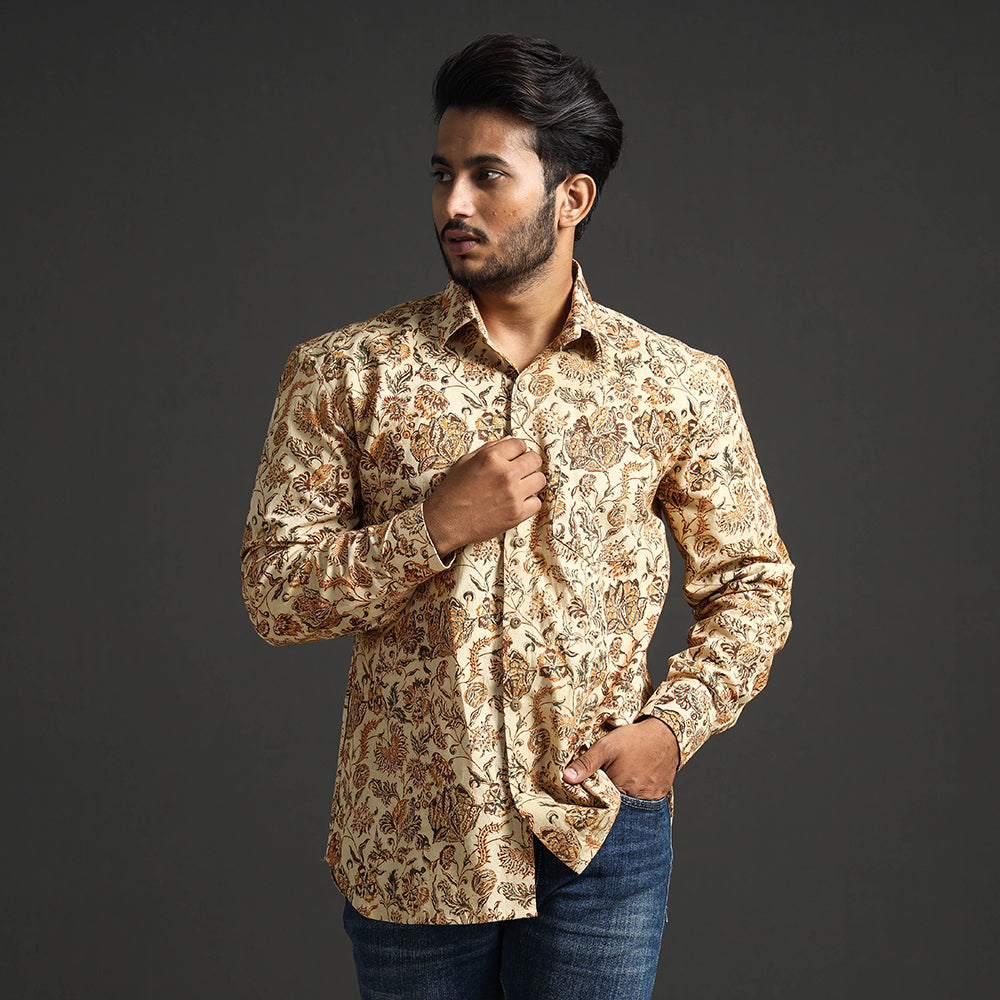 ITOKRI CASUALS Beige - Premium Pedana Kalamkari Block Printed Cotton Men Full Sleeve Shirt - view 3