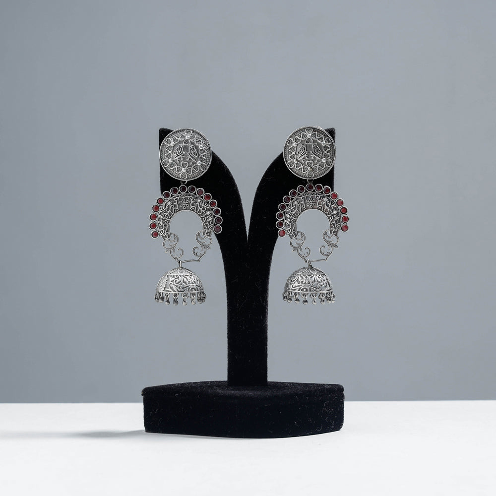 WHITE RIVER STORIES Antique Silver Finish Oxidised Brass Base Earrings