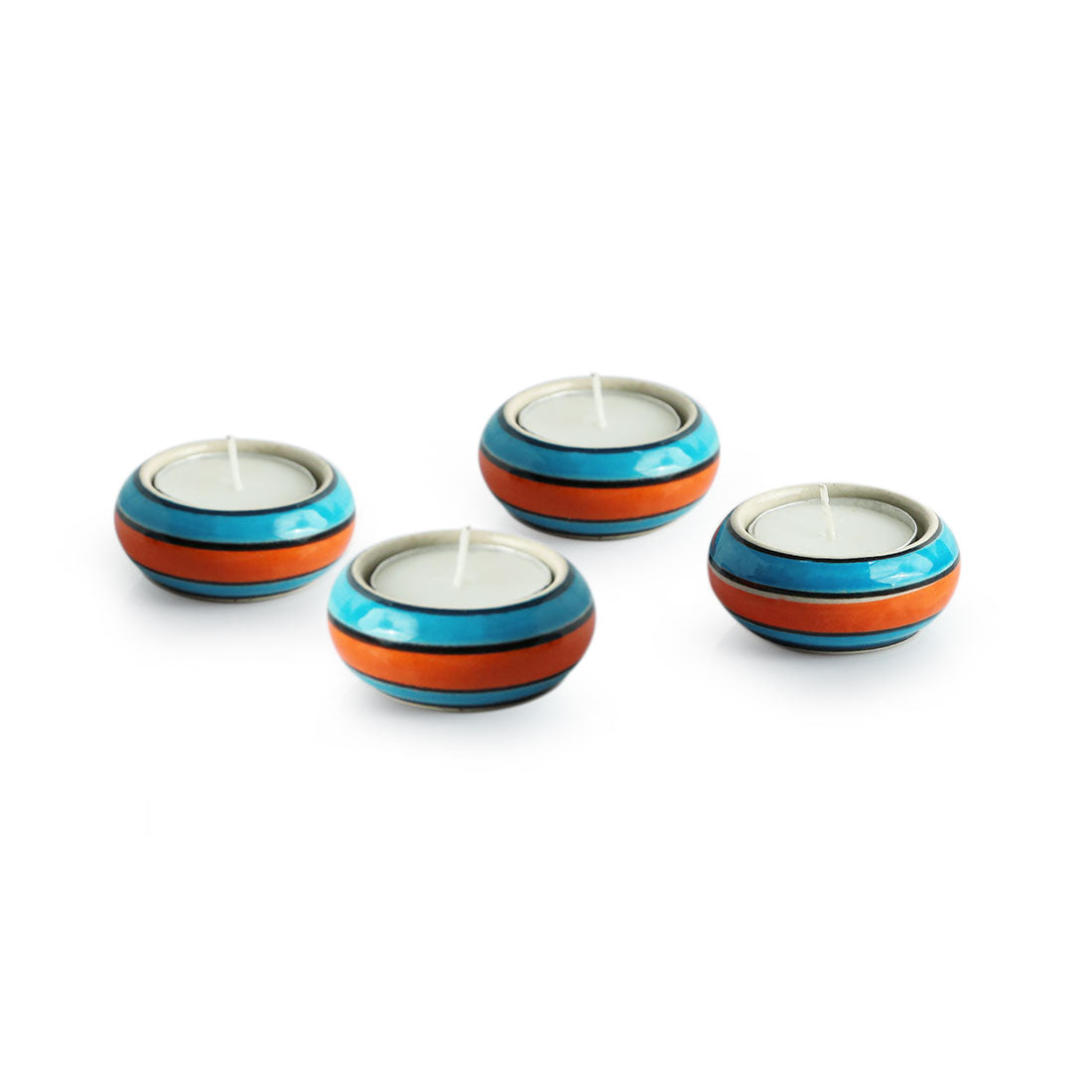 EXCLUSIVELANE 'Mughal Rolling Jugnu' Handpainted Tea Light Holder (Set of 4, Ceramic) - view 2