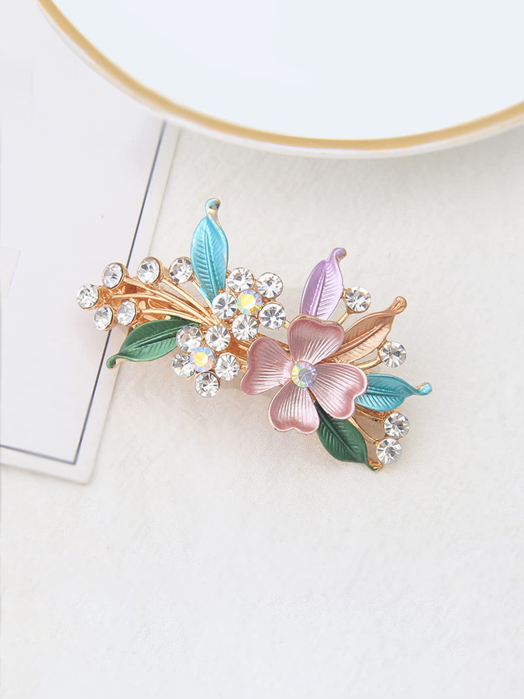 Yellow Chimes Hair Clips for Women Girls Barrette Hair Clips for Women Hair Accessories for Women Enameled Floral Clips for Women French Barrette Hair - view 2