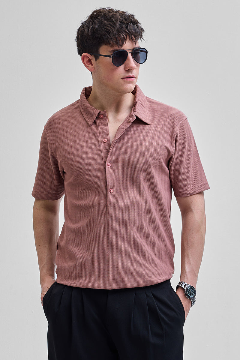 SNITCH Mauve Textured Polo T-Shirt