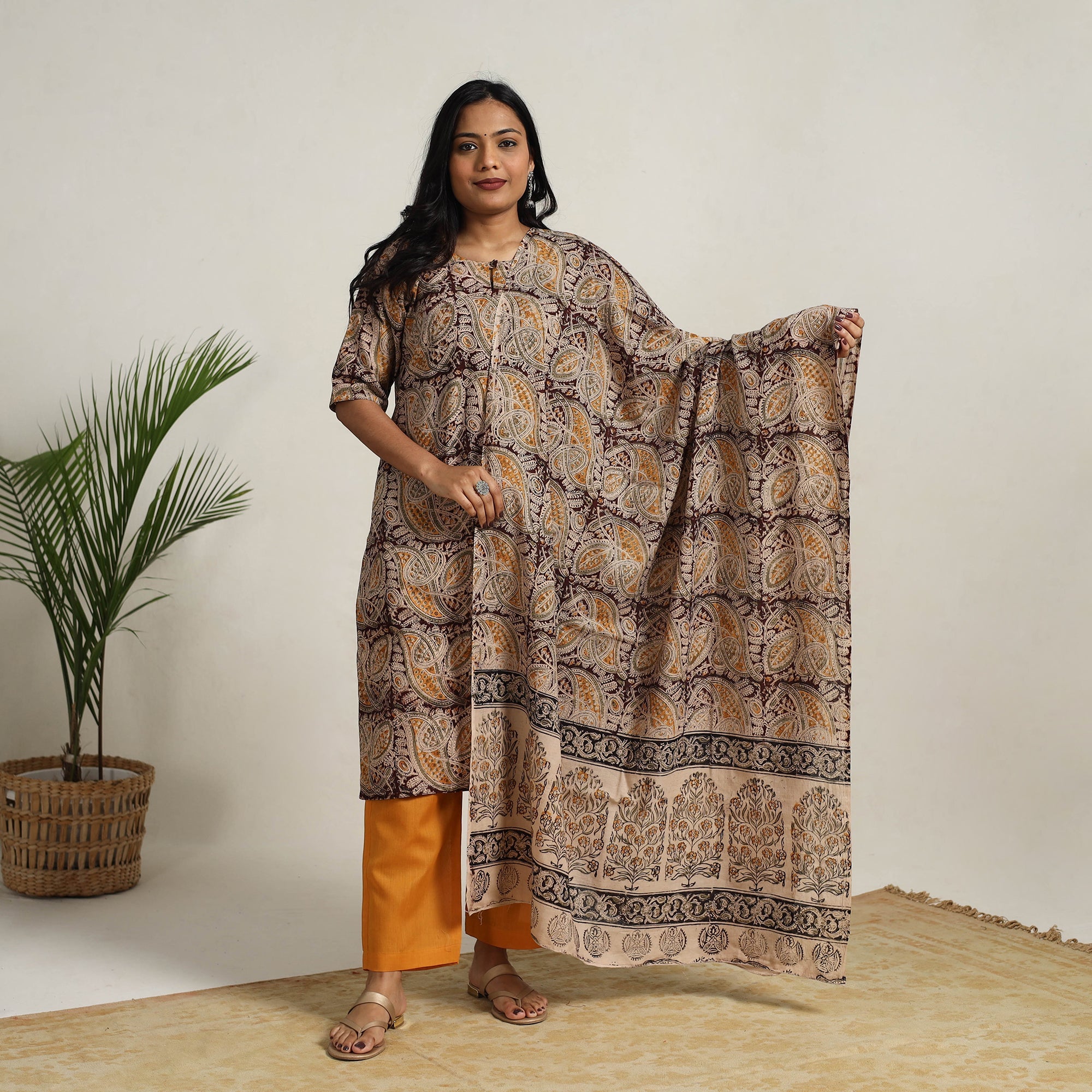 ITOKRI CASUALS Brown - Block Printed Cotton Kalamkari Kurta Set 11 - view 2