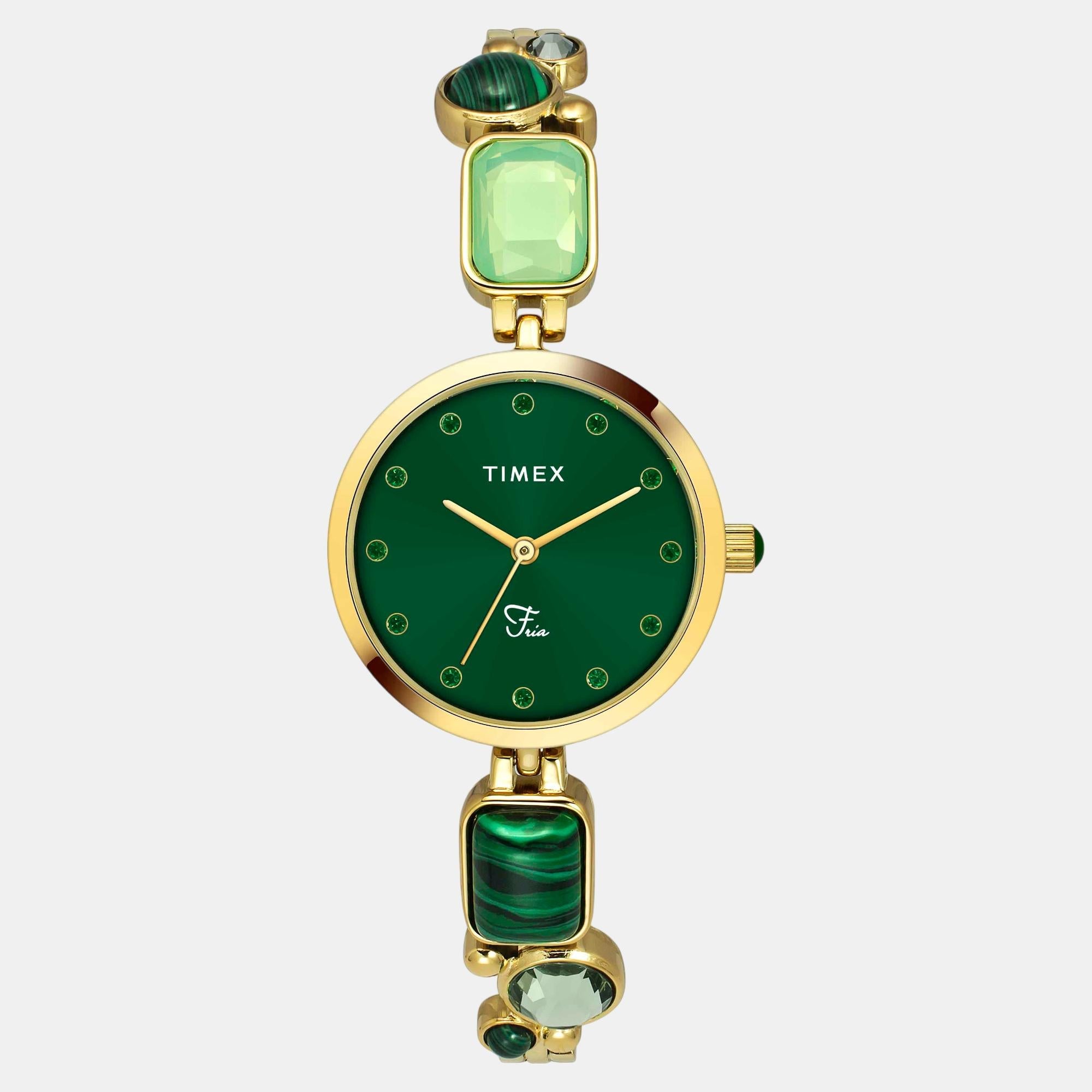 Timex Fria Women Quartz Green Dial Analog Brass Watch TWEL17801