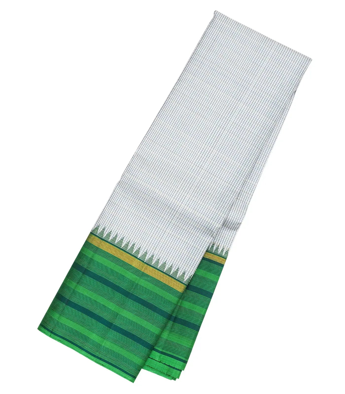 RmKV Grey Handloom Korvai Kanchipuram Silk Saree With Checks