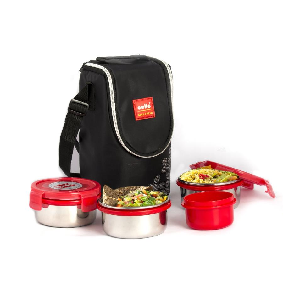 Cello MF Click 4 Steel Lunch Box, Set of 4 – Red - view 2