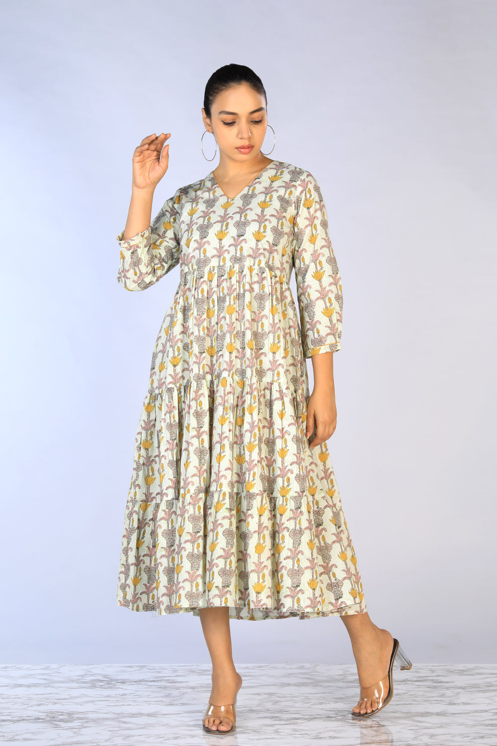Kalanjali Ethnics Handblock Printed Tiered Dress