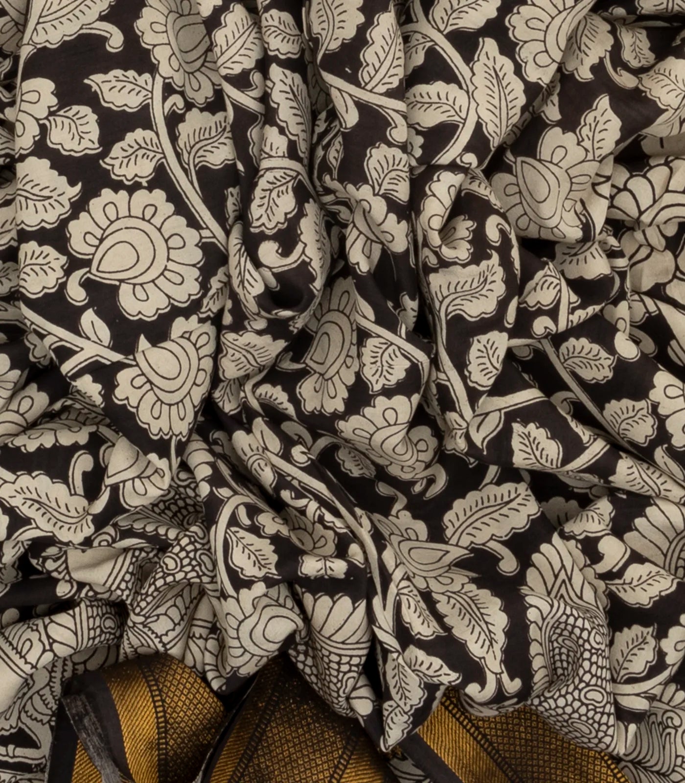 RmKV Black Handloom Kalamkari Cotton Saree With Printed Annam Motifs - view 3