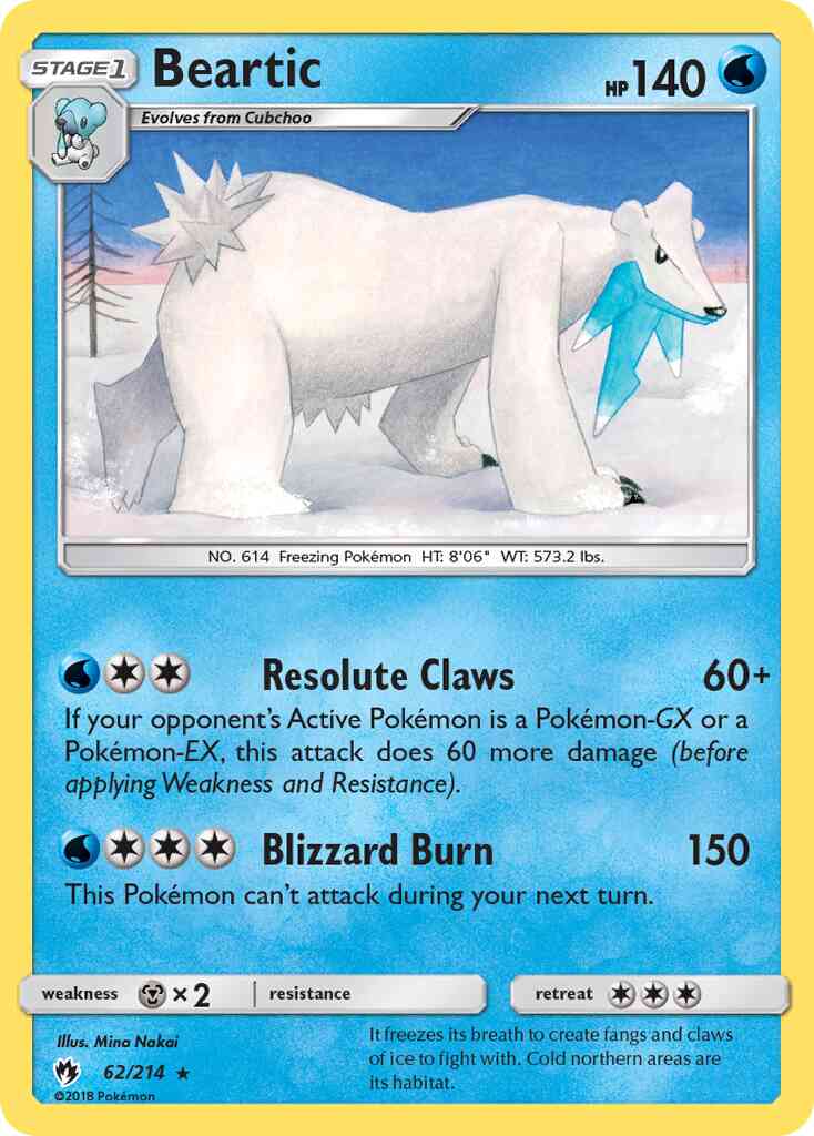 Rare sm8-62 non-holo – Pokémon Beartic - 62/214 - Rare [sm8-62] [Non-Holo]