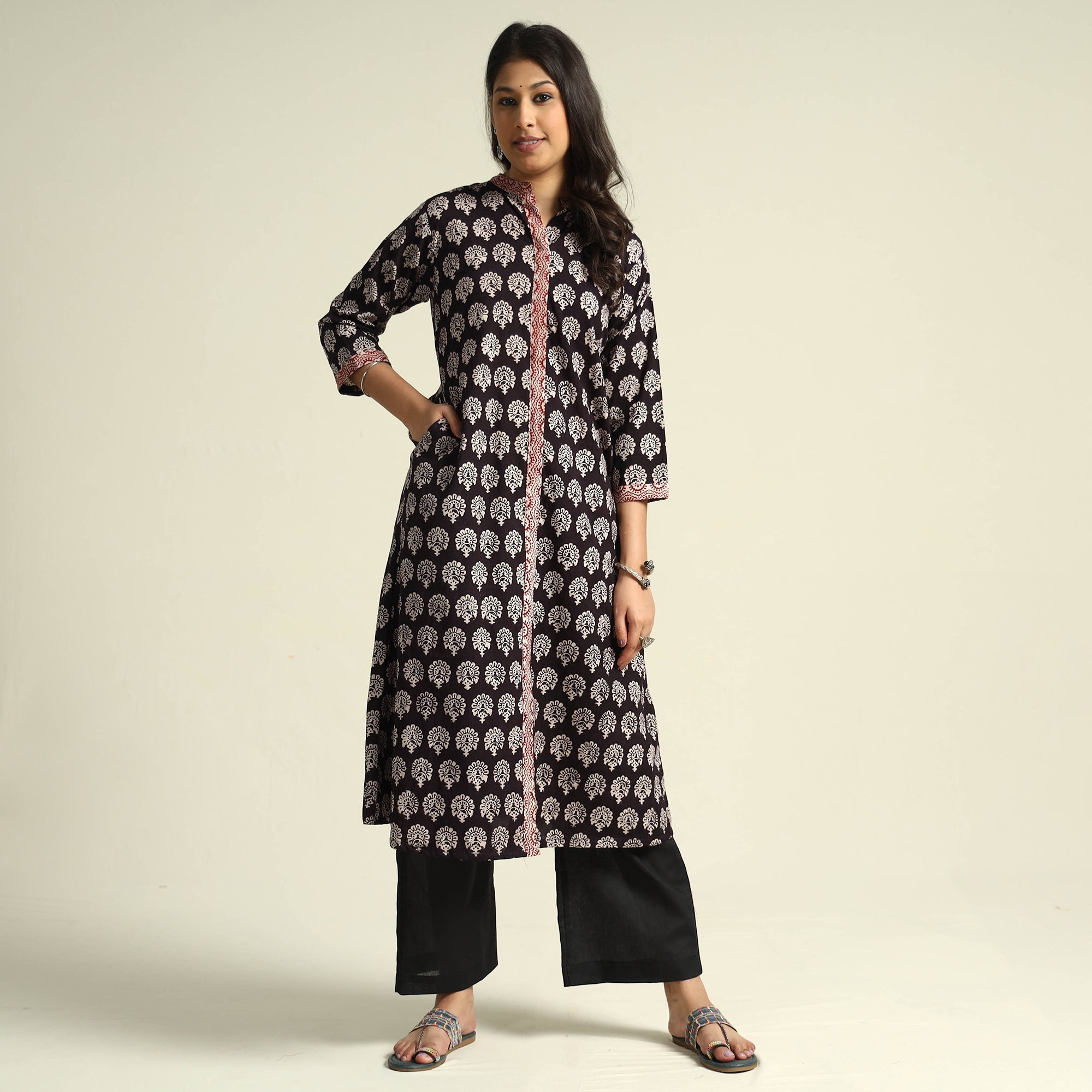 ITOKRI CASUALS Black - Bagh Block Printed Cotton Kurta with Palazzo Set