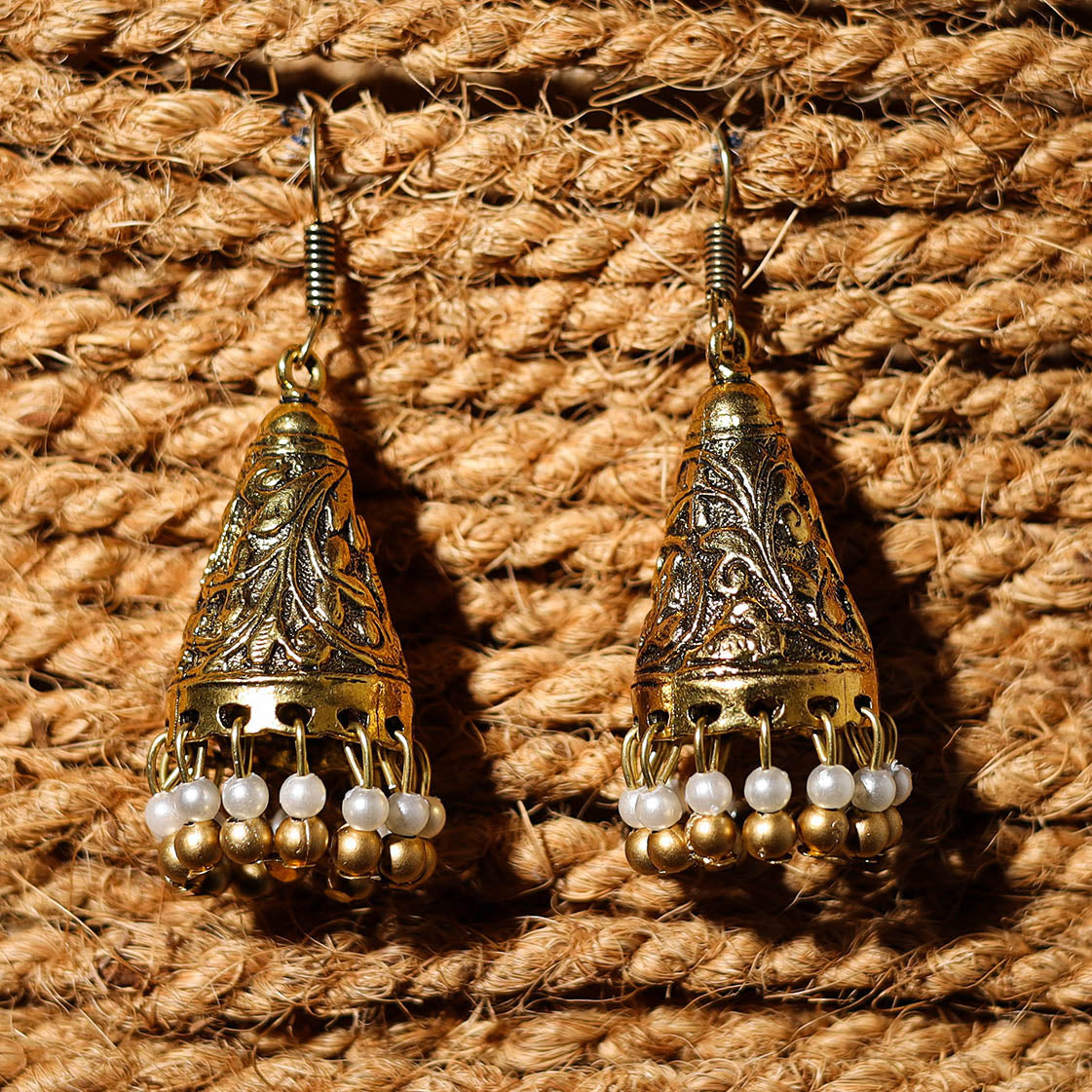 JALPARI Alina Handcrafted Golden GS Beaded Jhumki Earrings - view 2