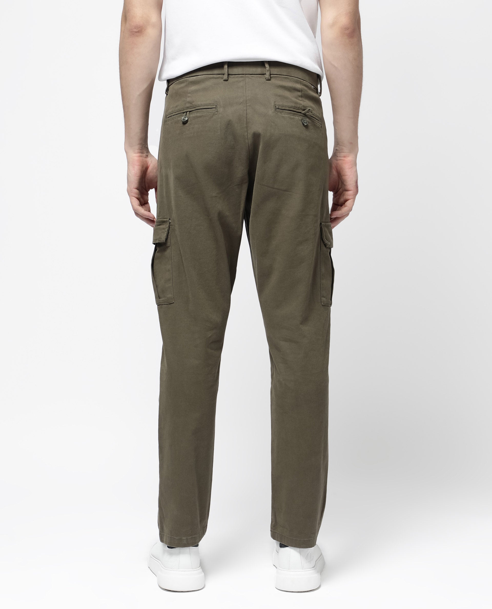 Rare Rabbit Mens Apex Olive Cotton Linen Solid Cargo Style Regular Fit Trouser - view 9