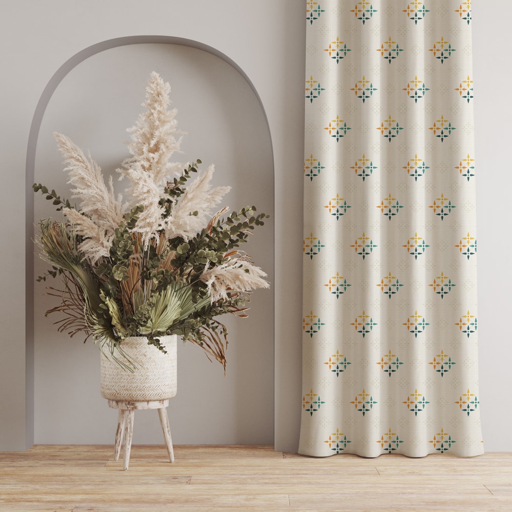 100 cotton curtains – Urban Space -Home Furnishing Store 100% Cotton Curtains for Living Room, Bedroom curtains - Pack of 2 curtains, Mosaic - Yellow & Blue