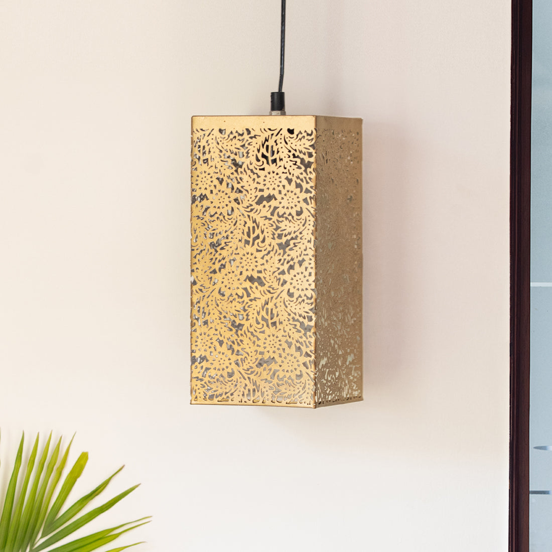 EXCLUSIVELANE 'Monochrome Lights' Hand-Etched Cuboidal Hanging Pendant Lamp In Iron (11 Inch) - view 2
