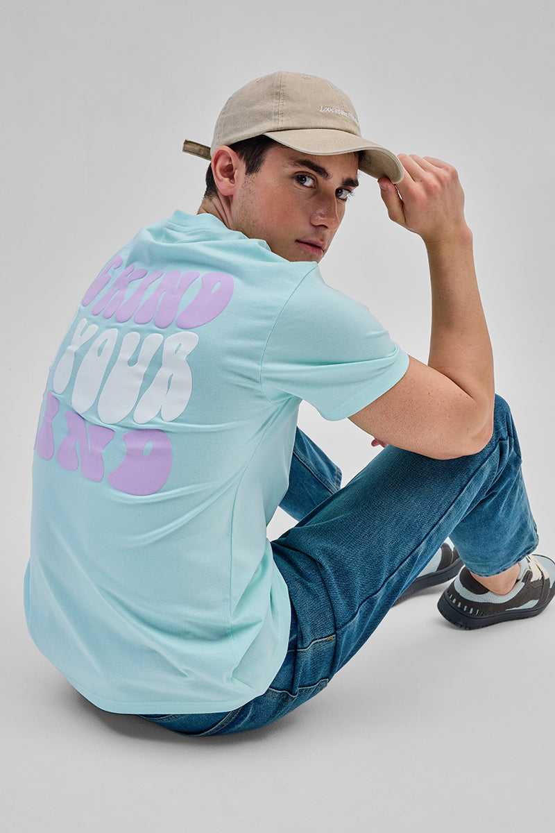 SNITCH Be Kind To Your Mind Light Blue Slim Fit T-Shirt