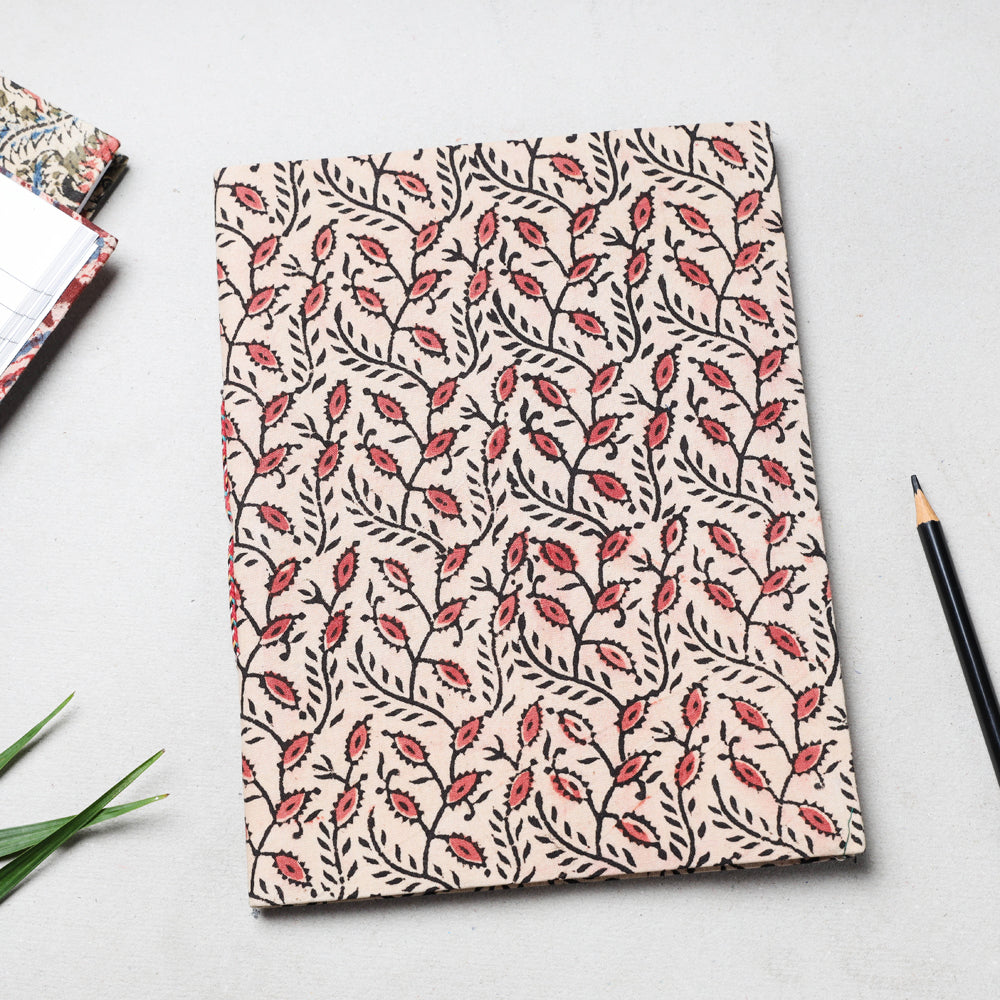 CHUTNEY CRAFT STUDIO Beige - Kalamkari Fabric Cover Handmade Paper Notebook (23 x 18 cm)
