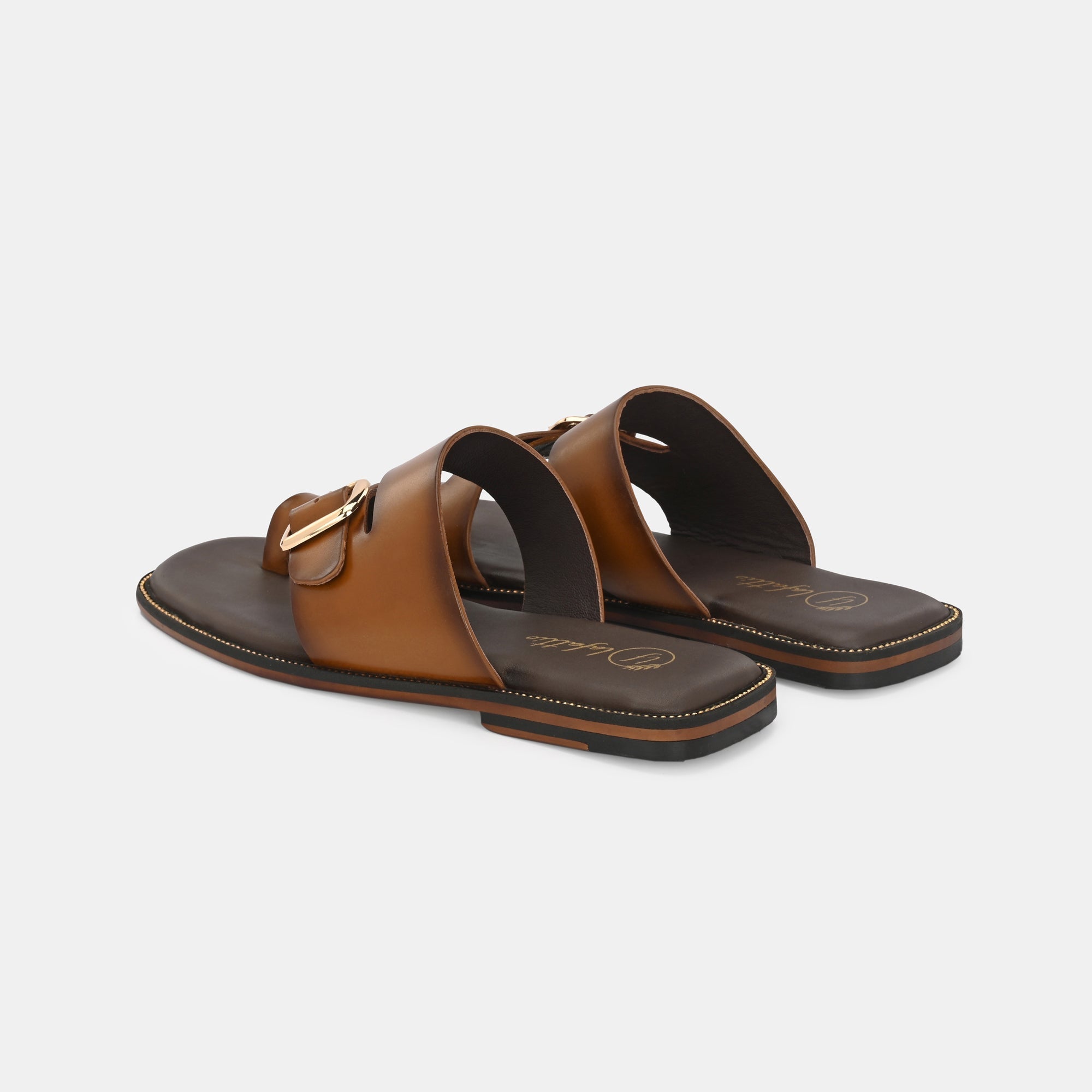Tan Buckled Slippers by Lafattio - view 3