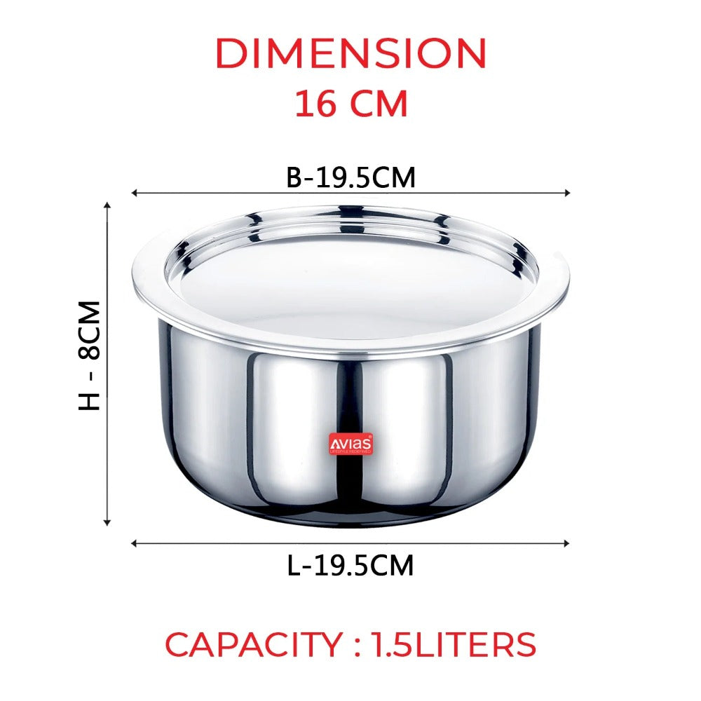 AVIAS Riara Premium Stainless Steel Tri-Ply Tope With Steel Lid | Gas & Induction Compatible | Silver - view 7