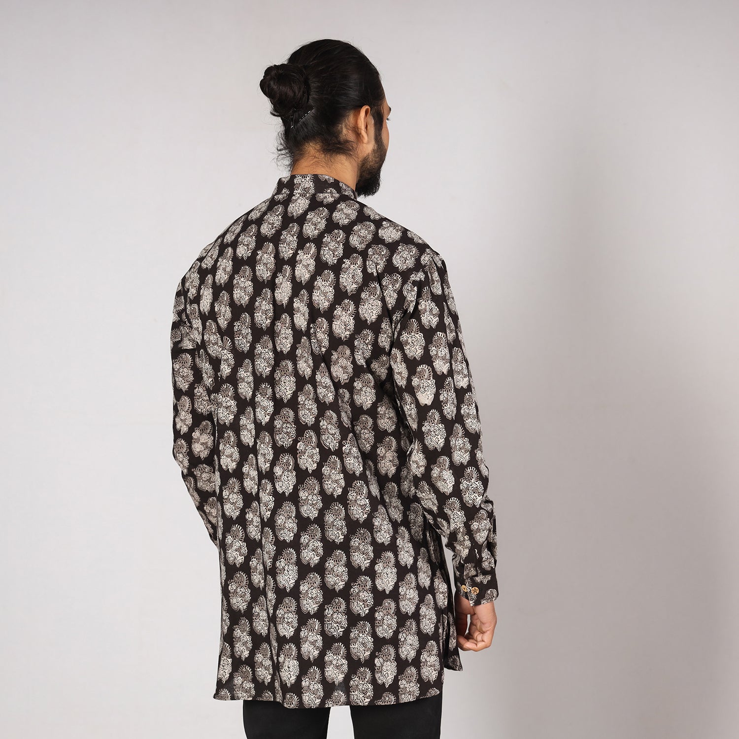 ITOKRI CASUALS Black - Bagru Block Printing Cotton Men Short Kurta - view 4