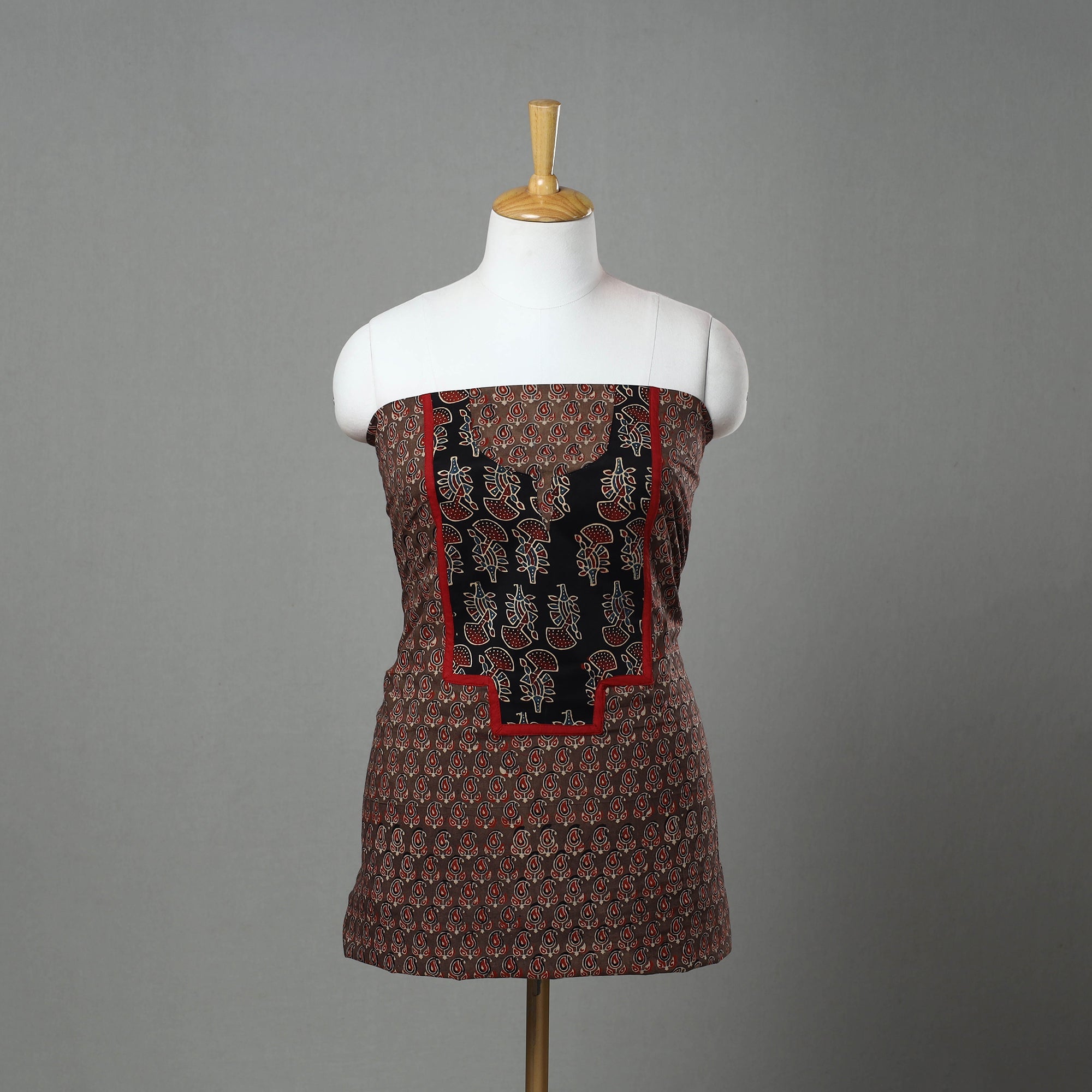 NOORI BAZAR Brown - Ajrakh Print Cotton Patchwork Kurta Material (3m) 10