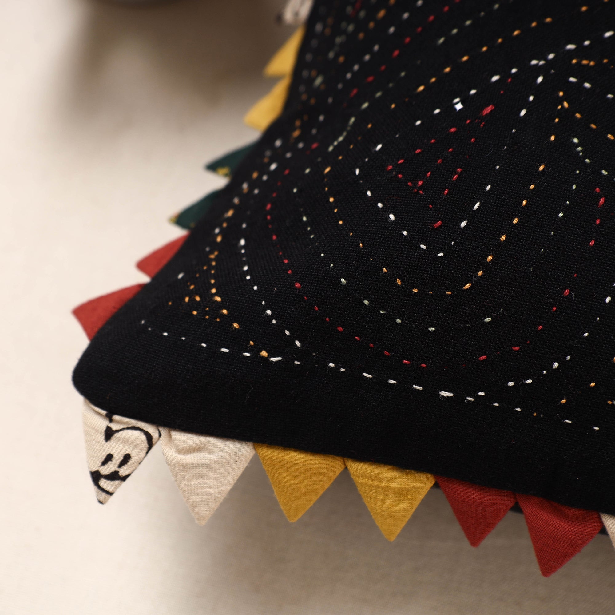 Black - Kala Raksha Tagai Work Cotton Cushion Cover (12 x 12 in) - view 2