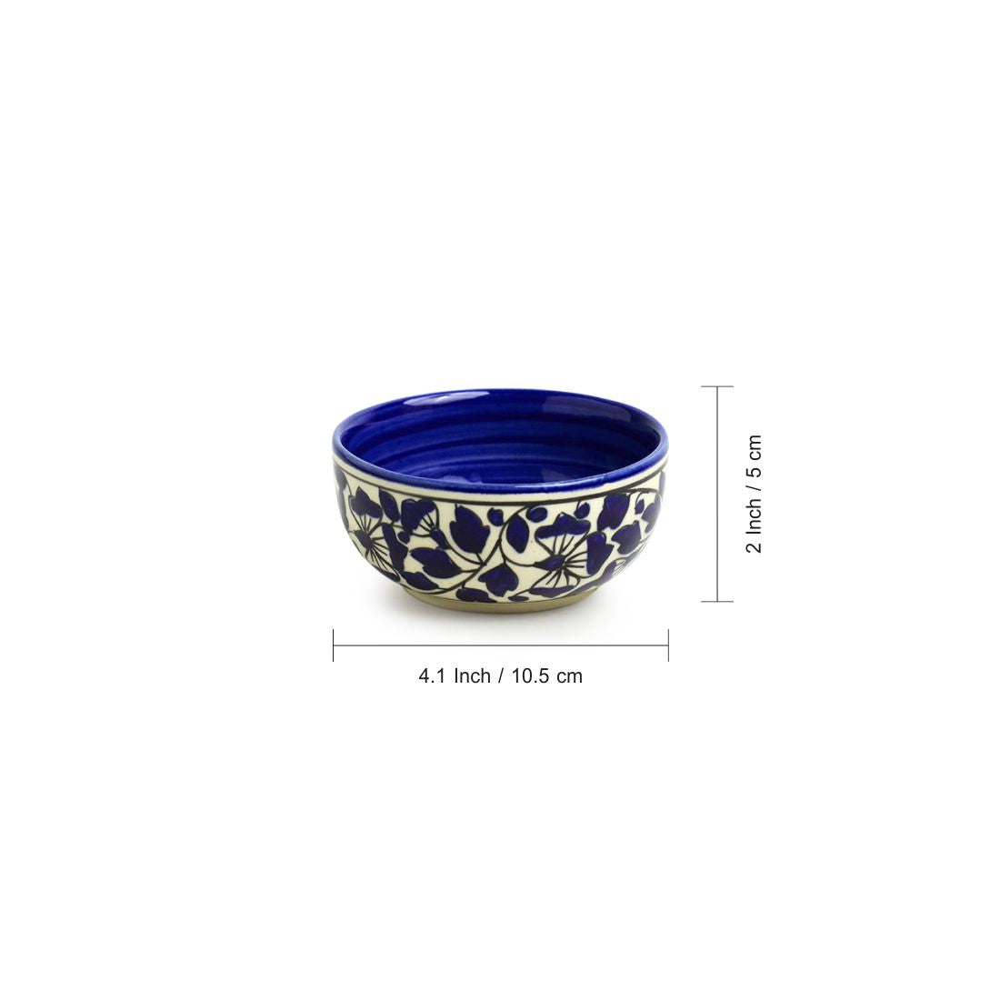 EXCLUSIVELANE 'Badamwari Bagheecha-2' Handpainted Ceramic Dinner Bowls/Katoris (Set of 4, 220 ML, Microwave Safe) - view 5