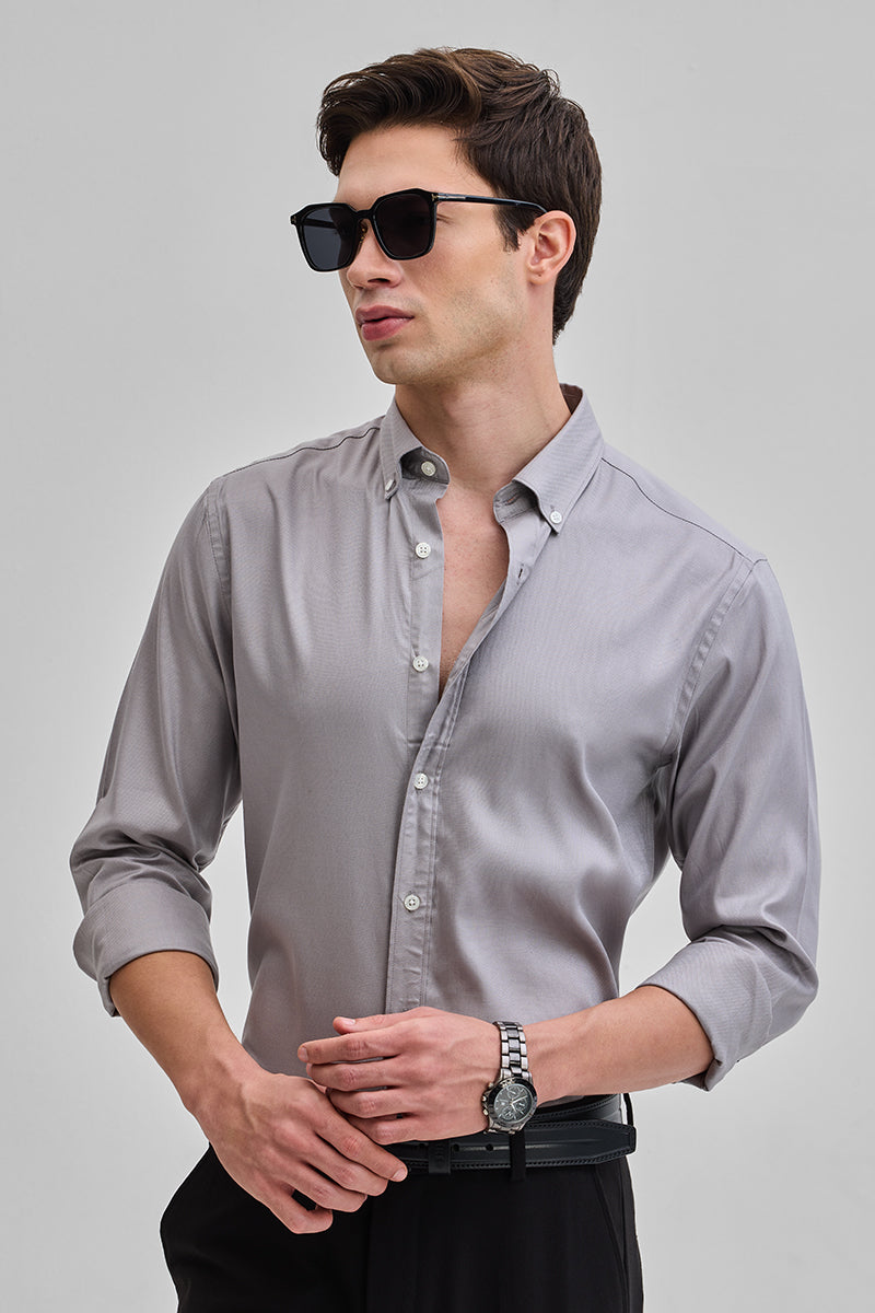 SNITCH Light Grey Solid Oxford Shirt
