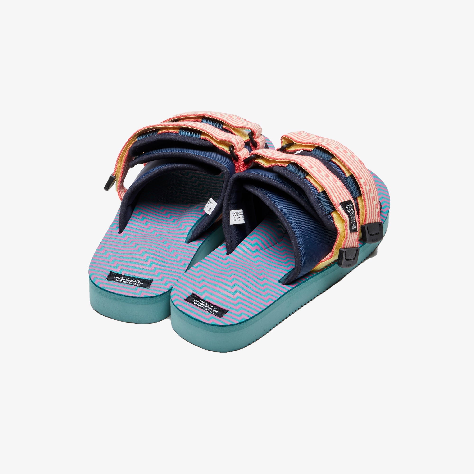 Suicoke | MOTO JACQUARD TOUCH-STRAP { NAVY BLUE/CORAL PINK/SEA GREEN - view 2