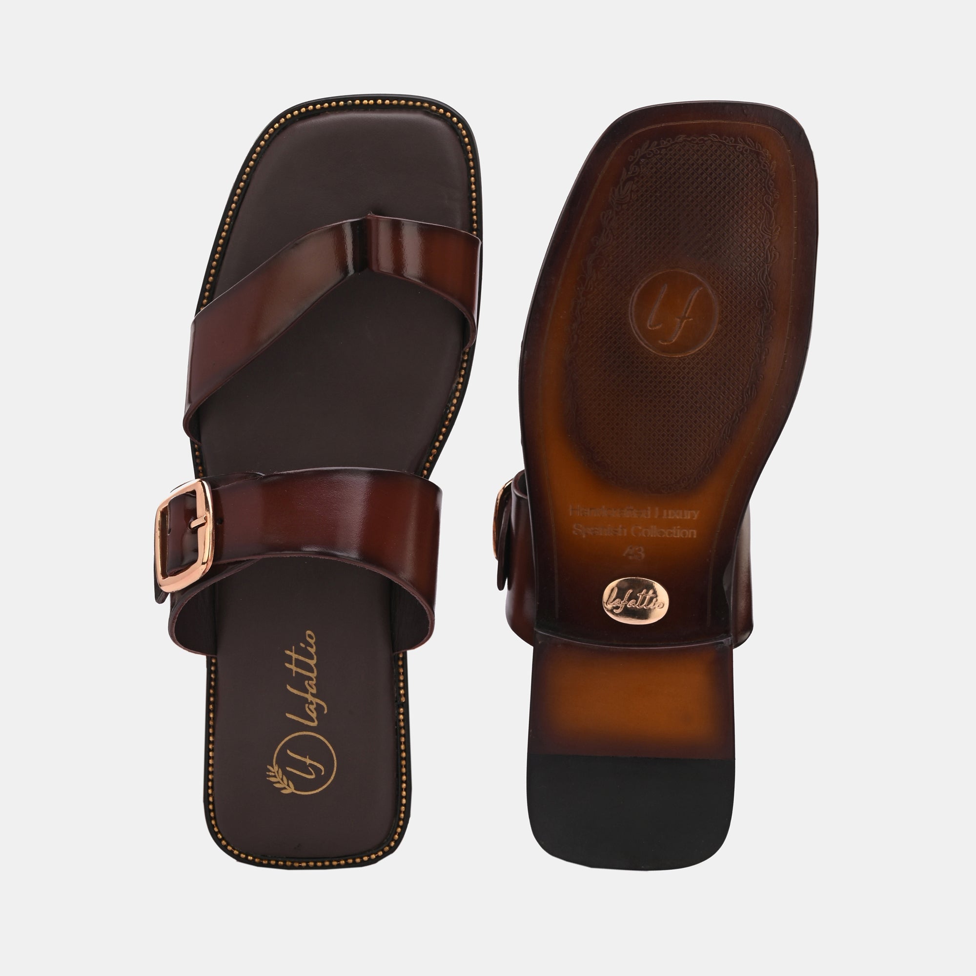 Brown Buckled Slippers by Lafattio - view 2