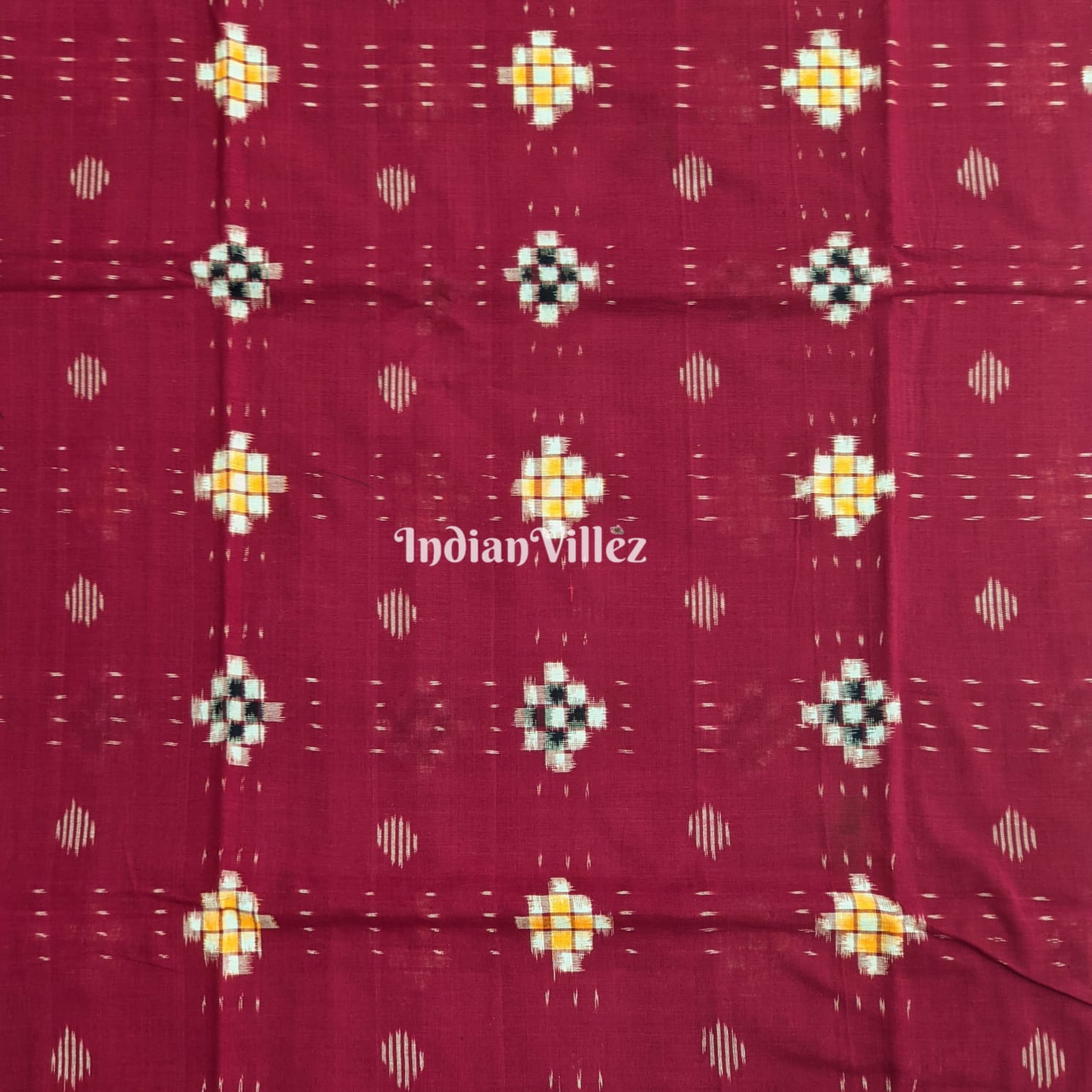 IndianVillèz Maroon Pasapali Theme Sambalpuri Ikat Cotton Fabric - view 2