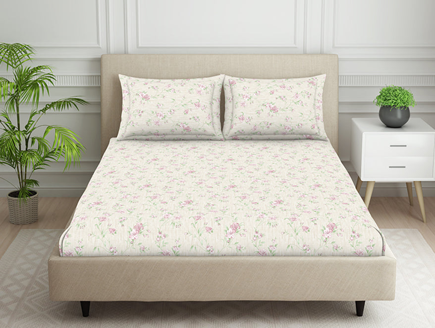 Spaces India Gloral Pink Polycotton Fitted Queen Harmony - By Welspun